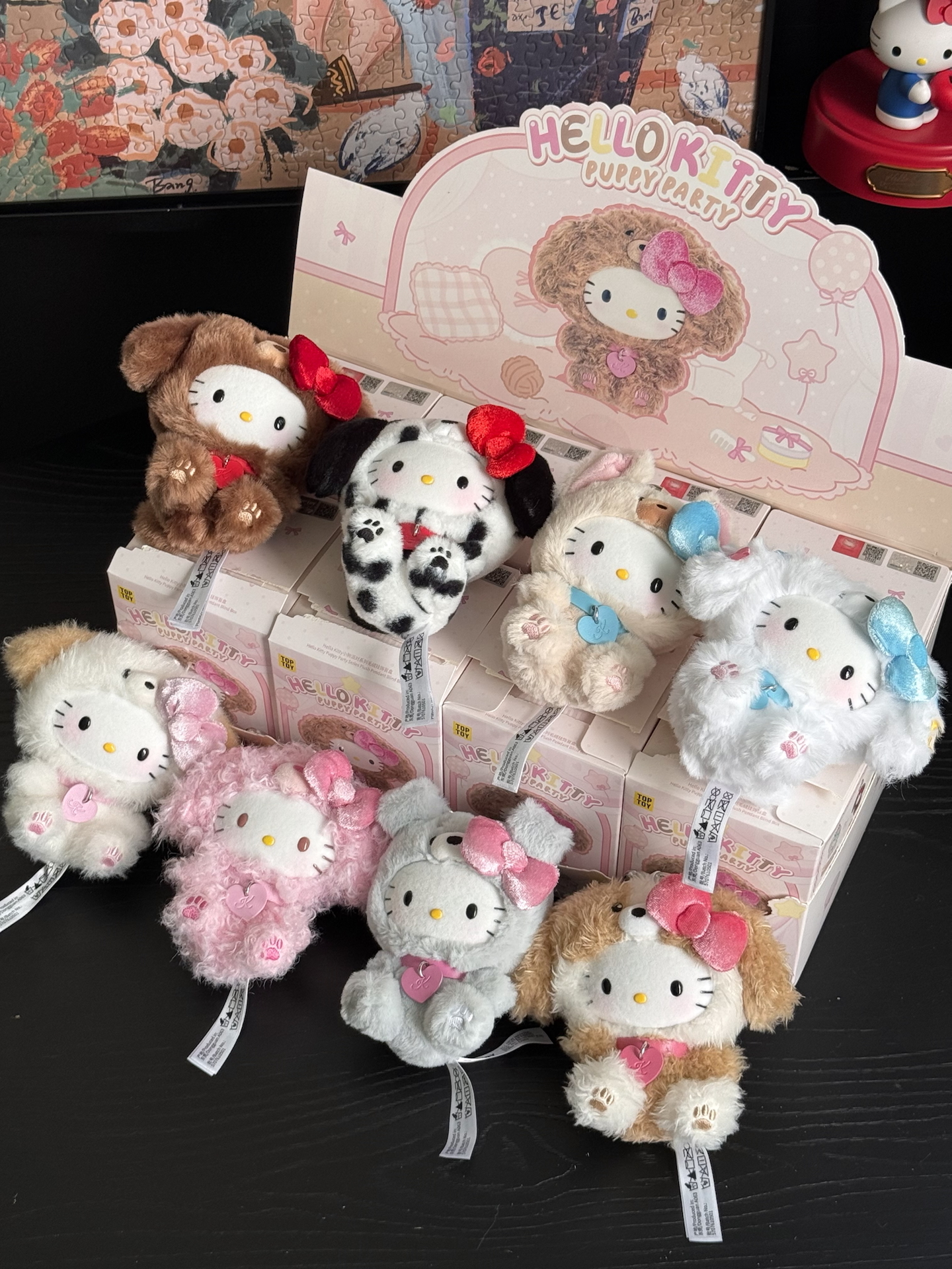 代購-Hello Kitty 小狗派對系列 毛絨 掛飾 盲盒類 單個盲盒/整盒8個