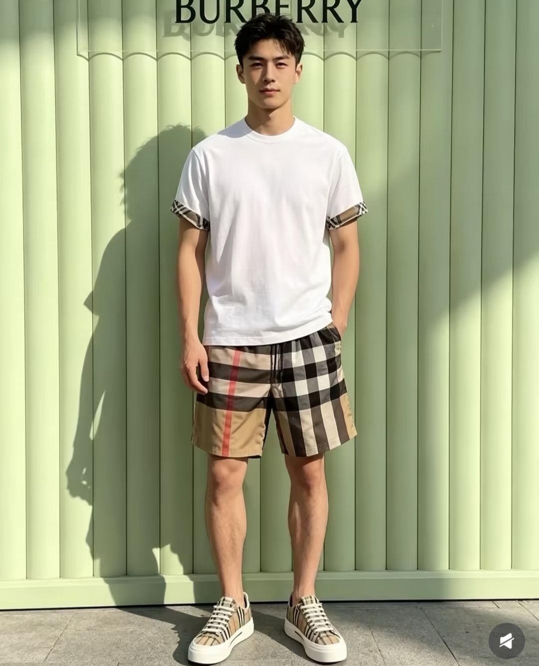 BBR 卡其色 格仔 短褲