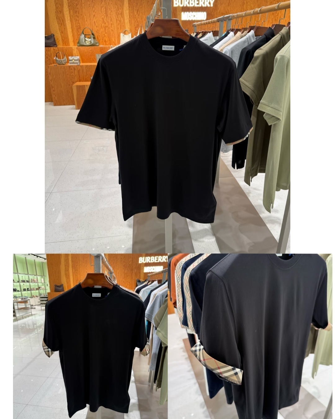 BBR 黑色 袖有菱格花紋 TEE