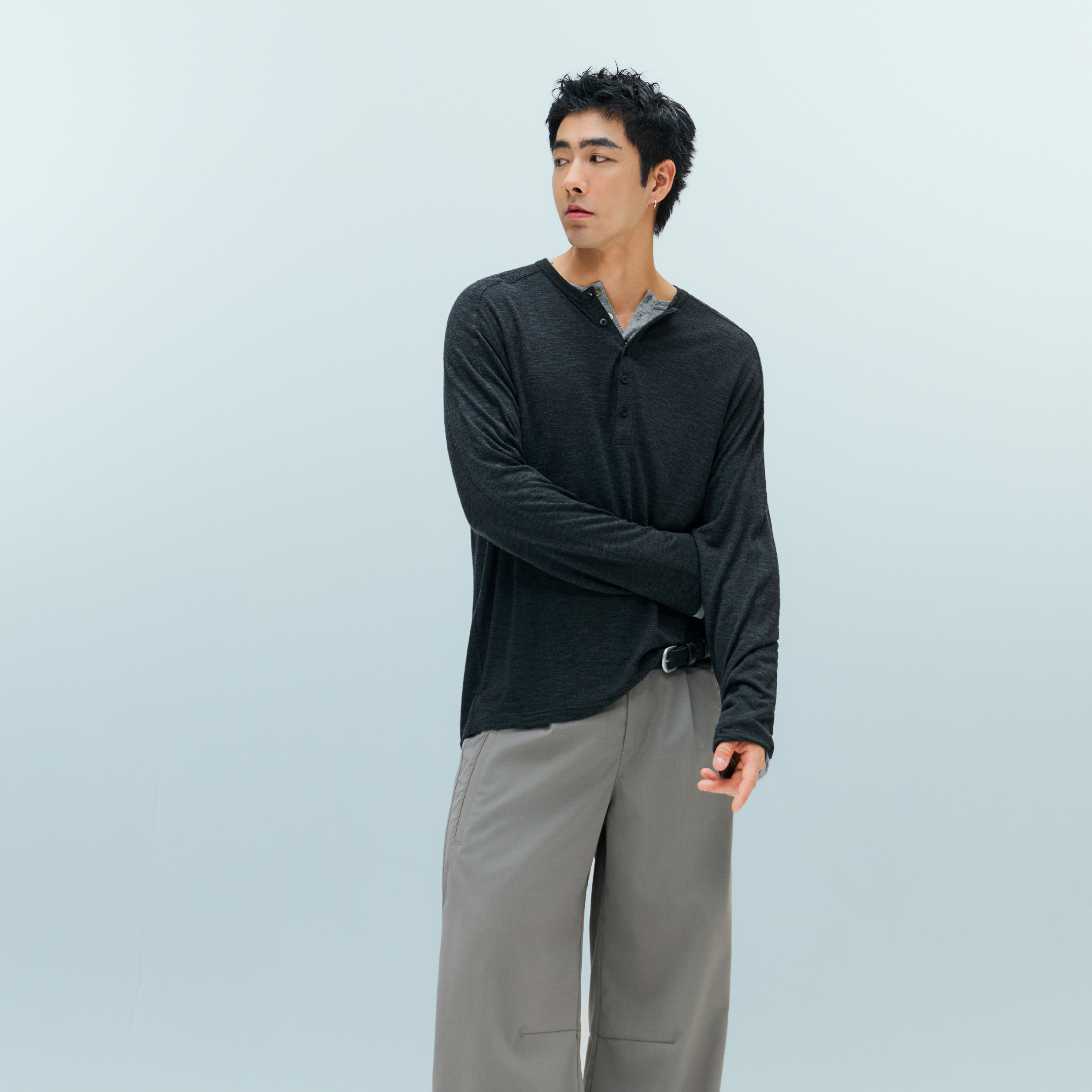 TANOXI  Button Henley LS Tee 吸濕速乾 亨利領長袖Tee [TNX-T458]