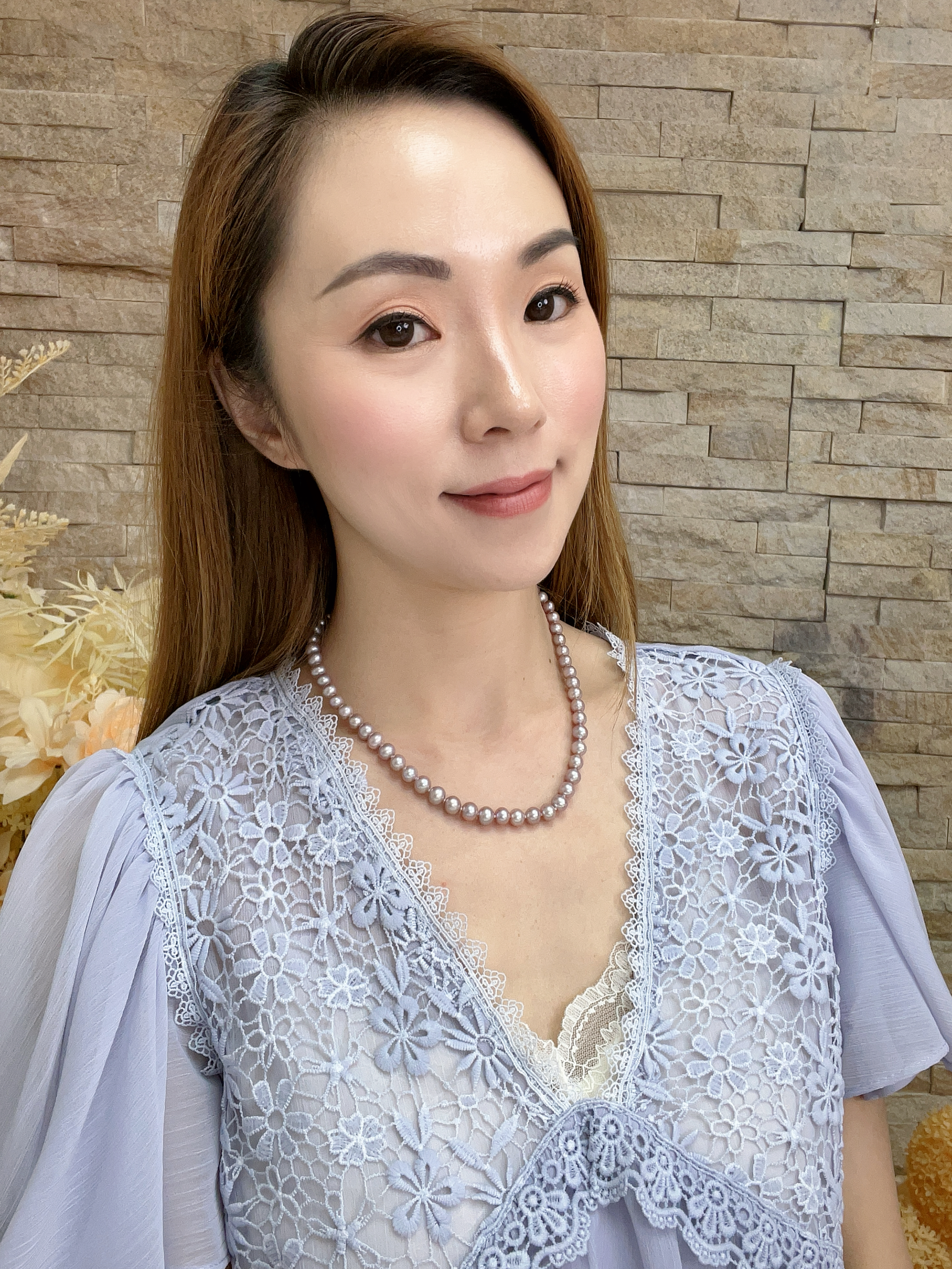 (CB1)天然淡水珍珠紫色串鏈 7MM (長44CM) (S925純銀) (包證書) 7-8-0750 #1507PE
