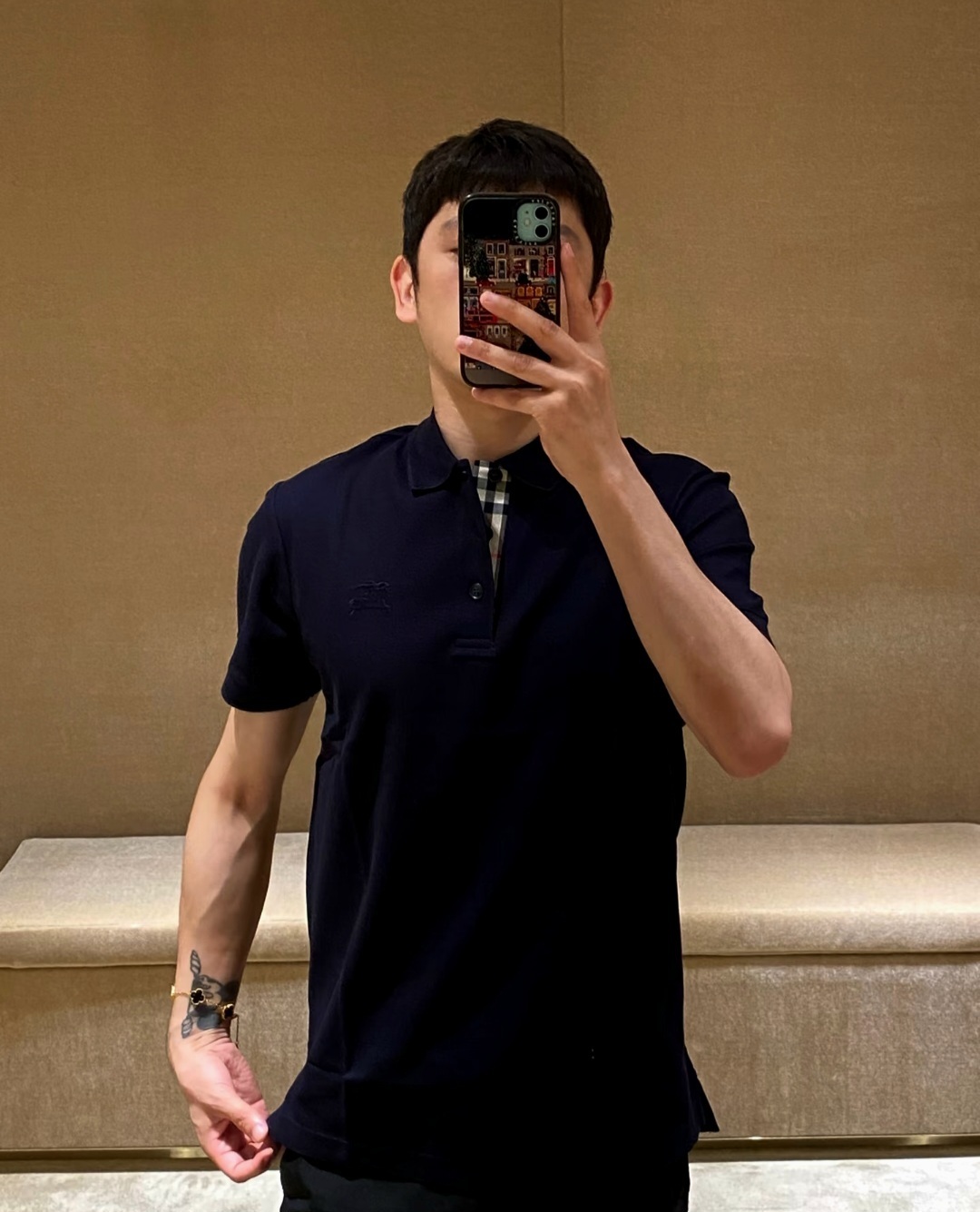 BBR 黑色 細戰馬黑色刺繡LOGO POLO  (男女款)