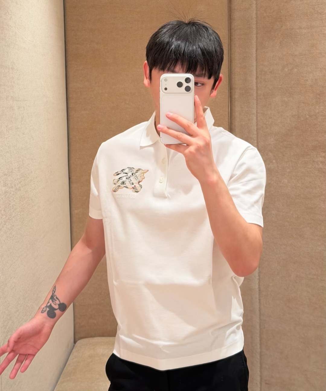 BBR 白色 BURBERRY連戰馬布質LOGO POLO   (男女款)