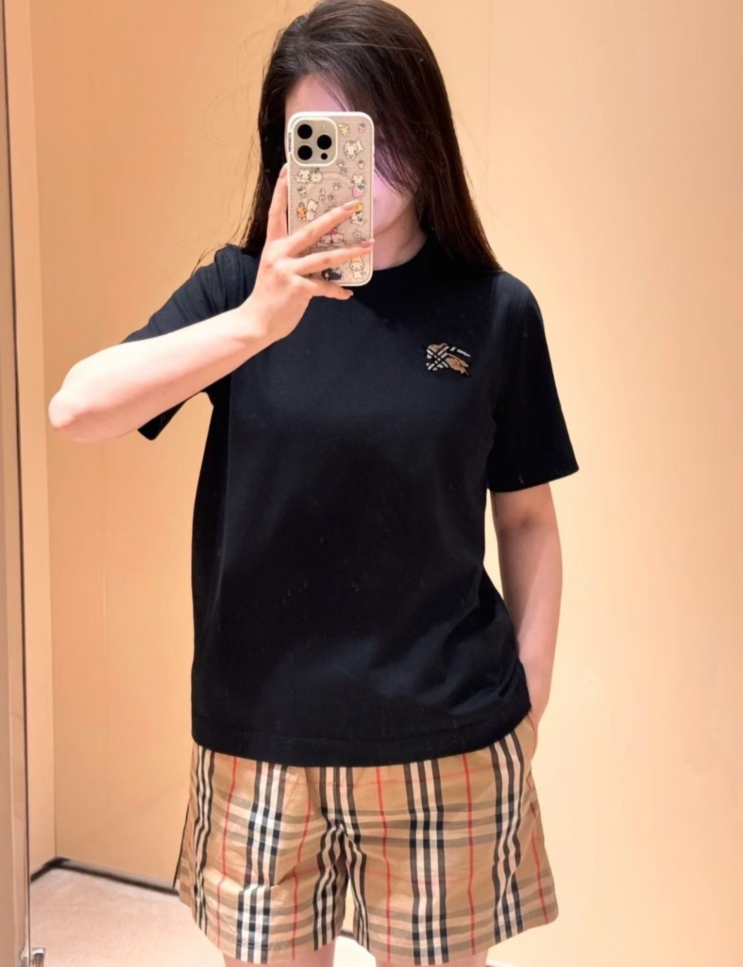 BBR 黑色 細戰馬菱格刺繡 LOGO TEE  (男女款)