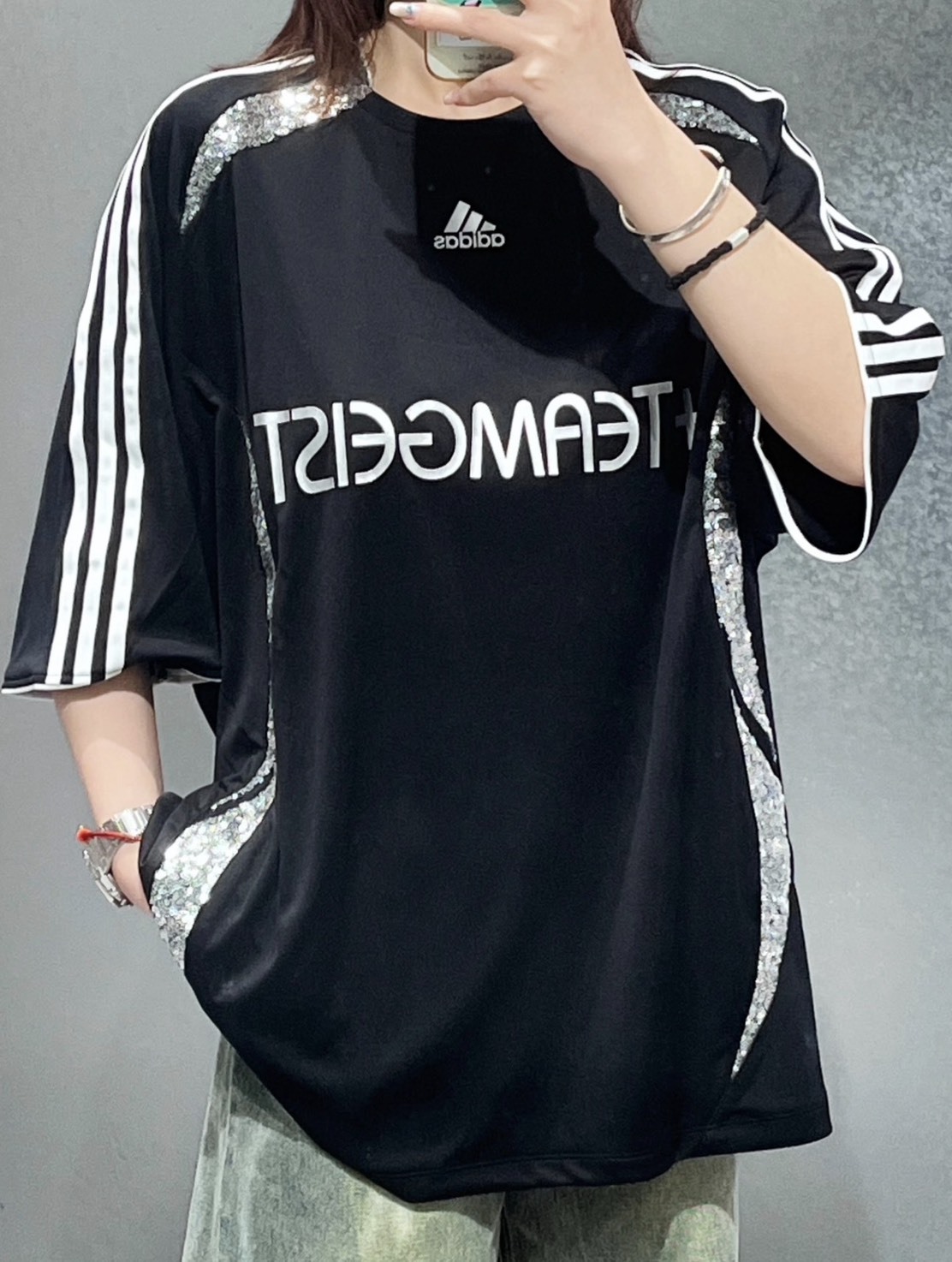 ADIDAS ADILENIUM SEASON 4  Teamgeist  短袖 足球衣 上衣 女款 暗黑甜心 亮片 KE9792