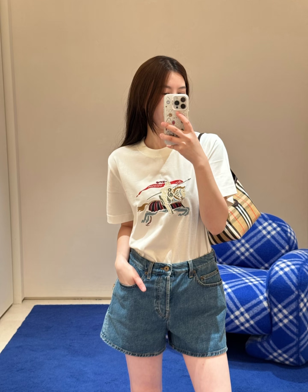 BBR 白色 戰馬彩色刺繡 LOGO TEE (男女款)