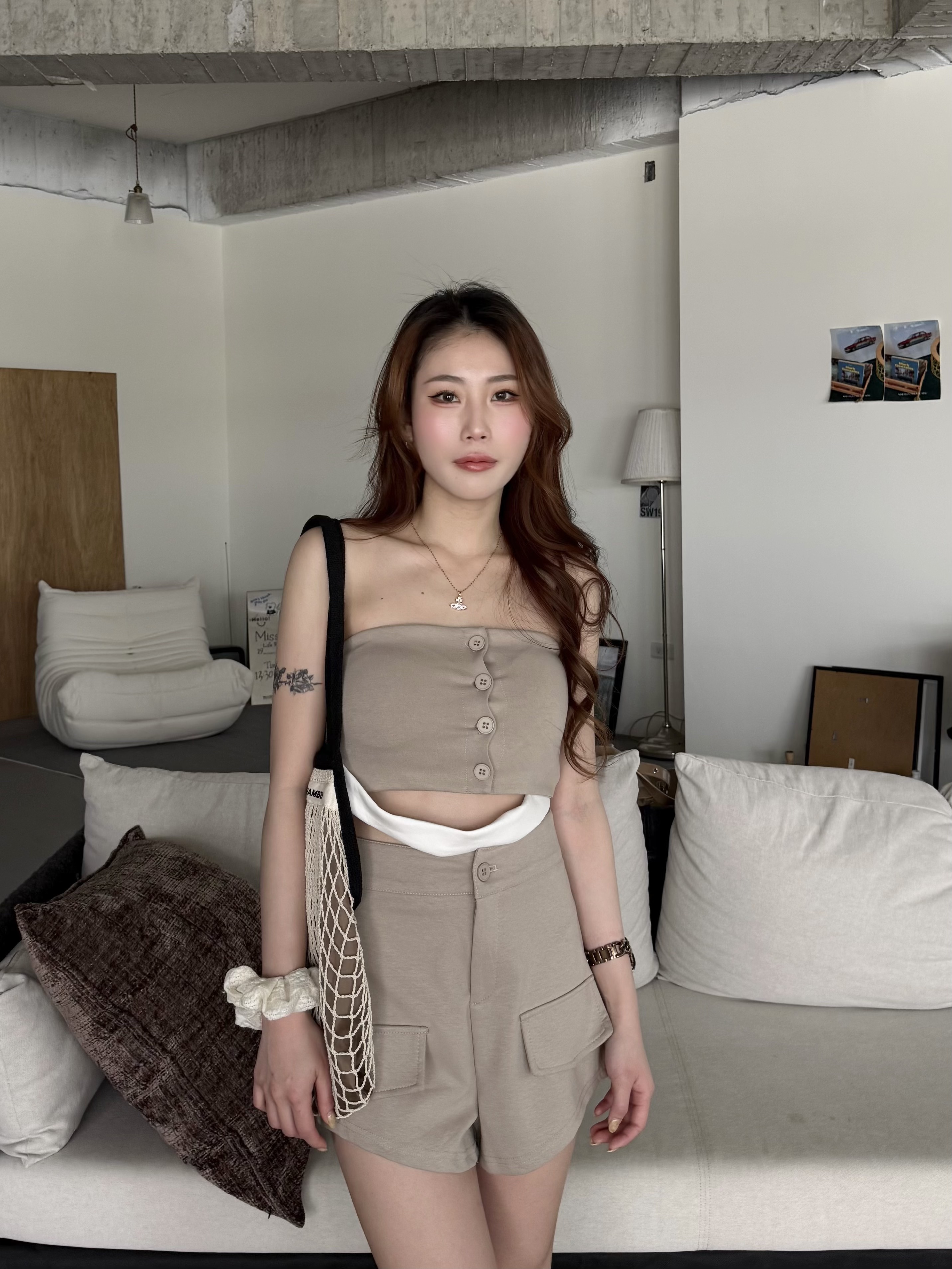 韓系棉質高腰背心褲裝