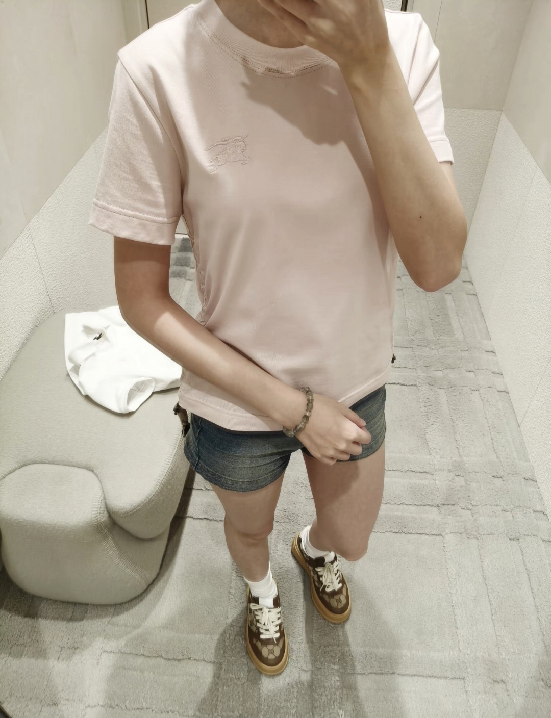 BBR 粉紅色 BURBERRY LOGO 兩邊有菱格彩帶 TEE (女款)