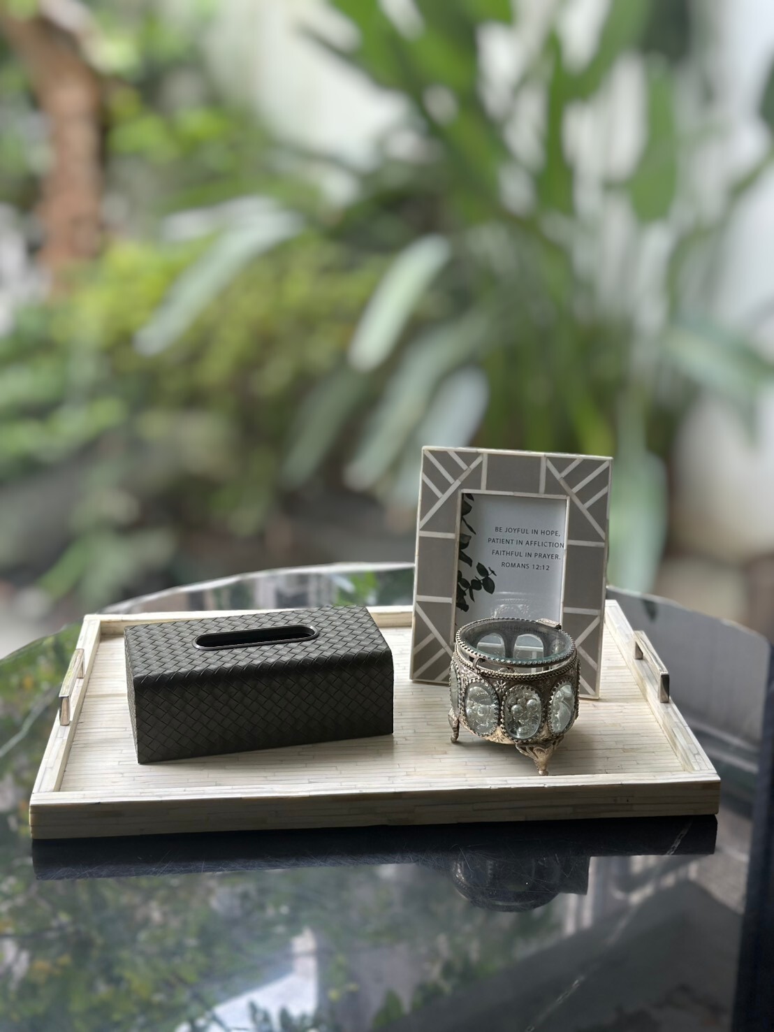 牛骨拼接銀銅托盤