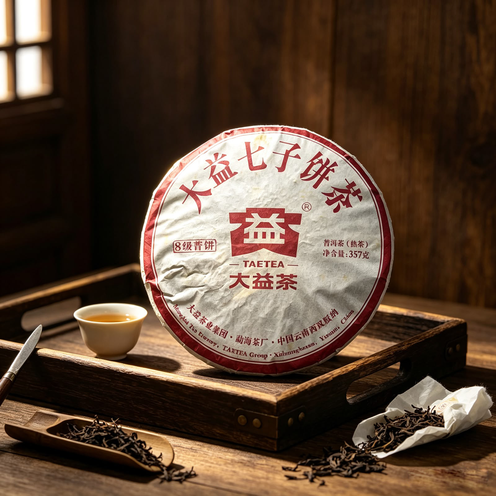 2016年大益普洱熟茶八級普餅1601批357克茶餅