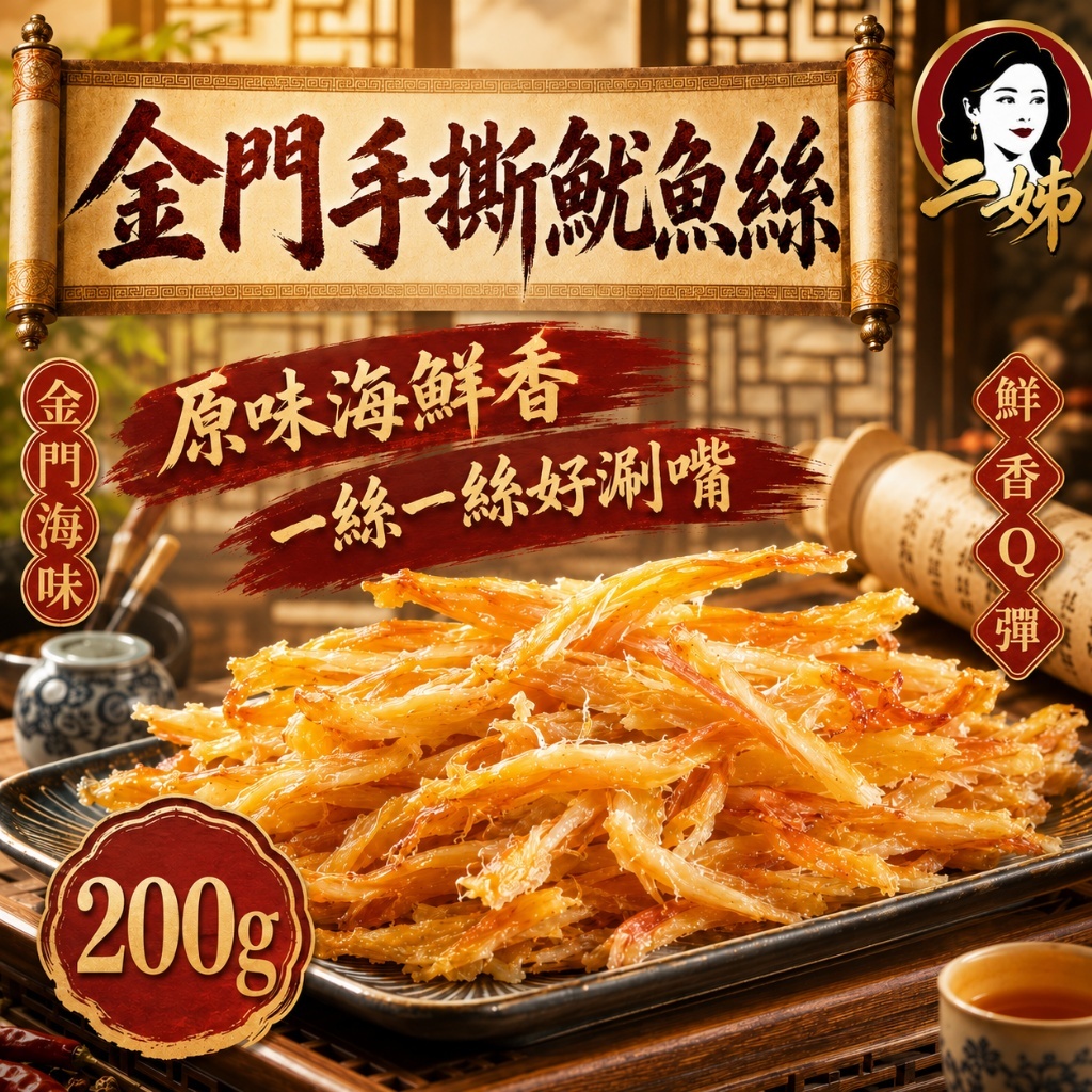 WSBB12266  二姊嚴選 金門手撕魷魚絲200g（9月上旬）