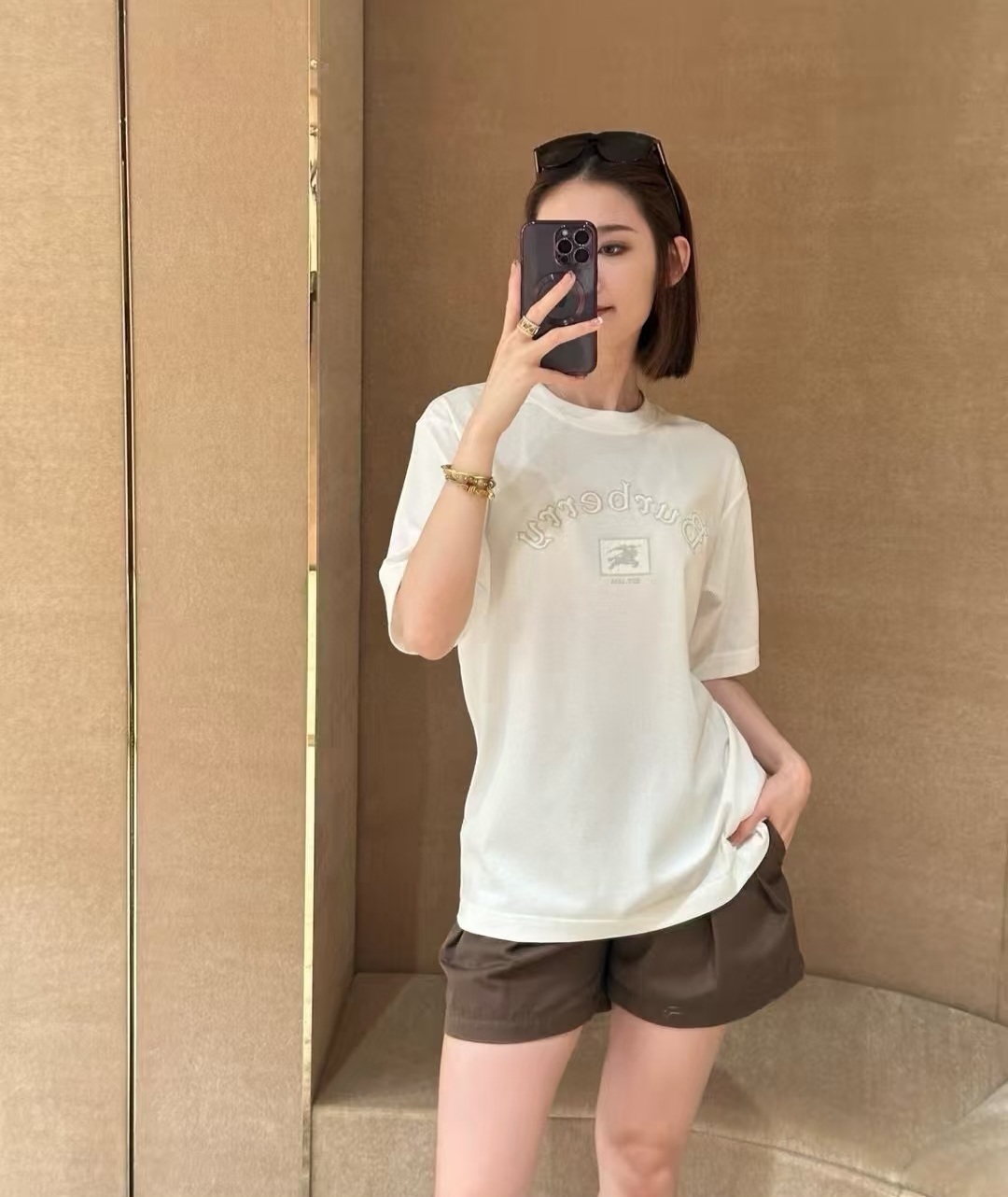 BBR 白色 BURBERRY+戰馬 EST 1856 LOGO刺繡 TEE (男女款)