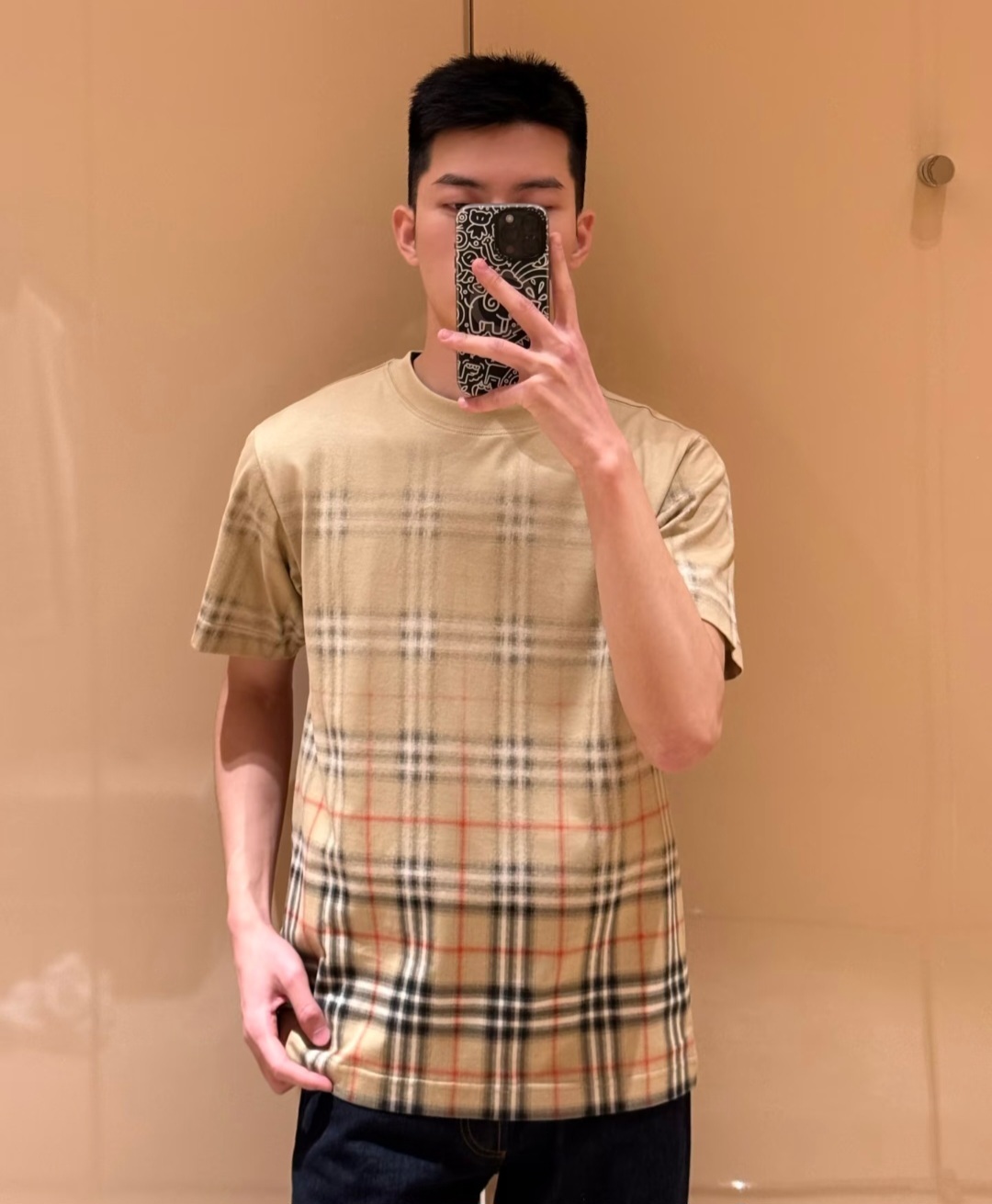 BBR 米黃色菱格 TEE (男女款)
