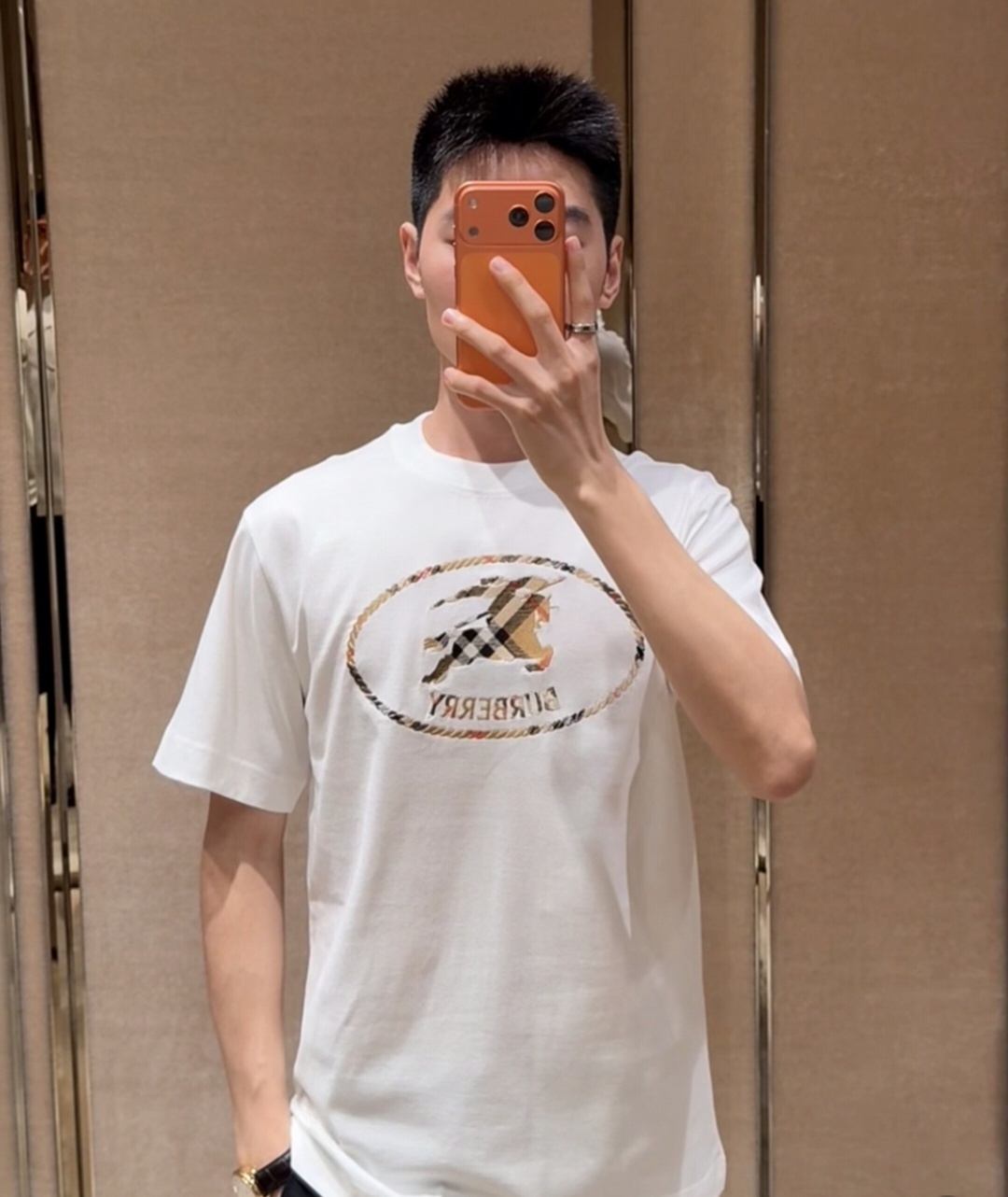 BBR 白色 圓框戰馬刺繡LOGO TEE (男女款)