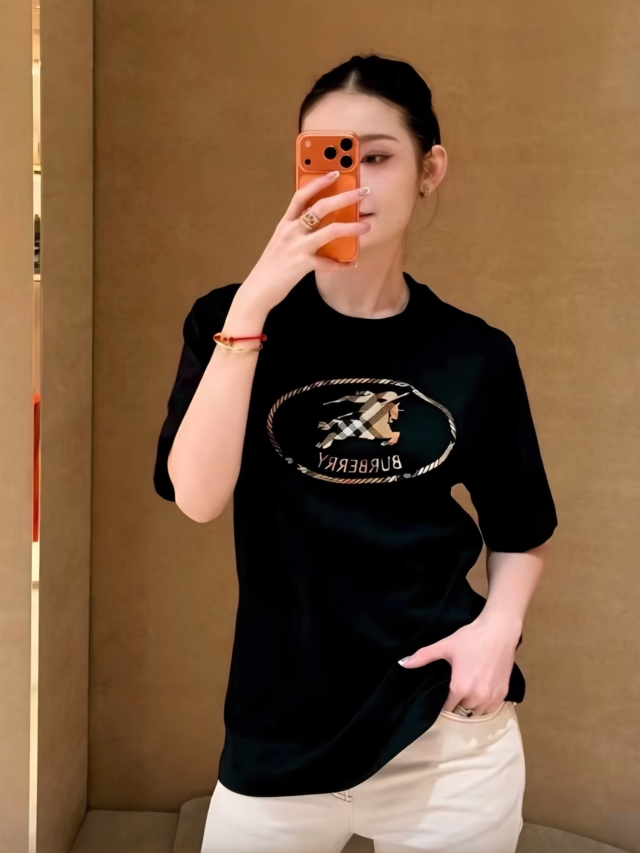 BBR 黑色 圓框戰馬刺繡LOGO TEE (男女款)