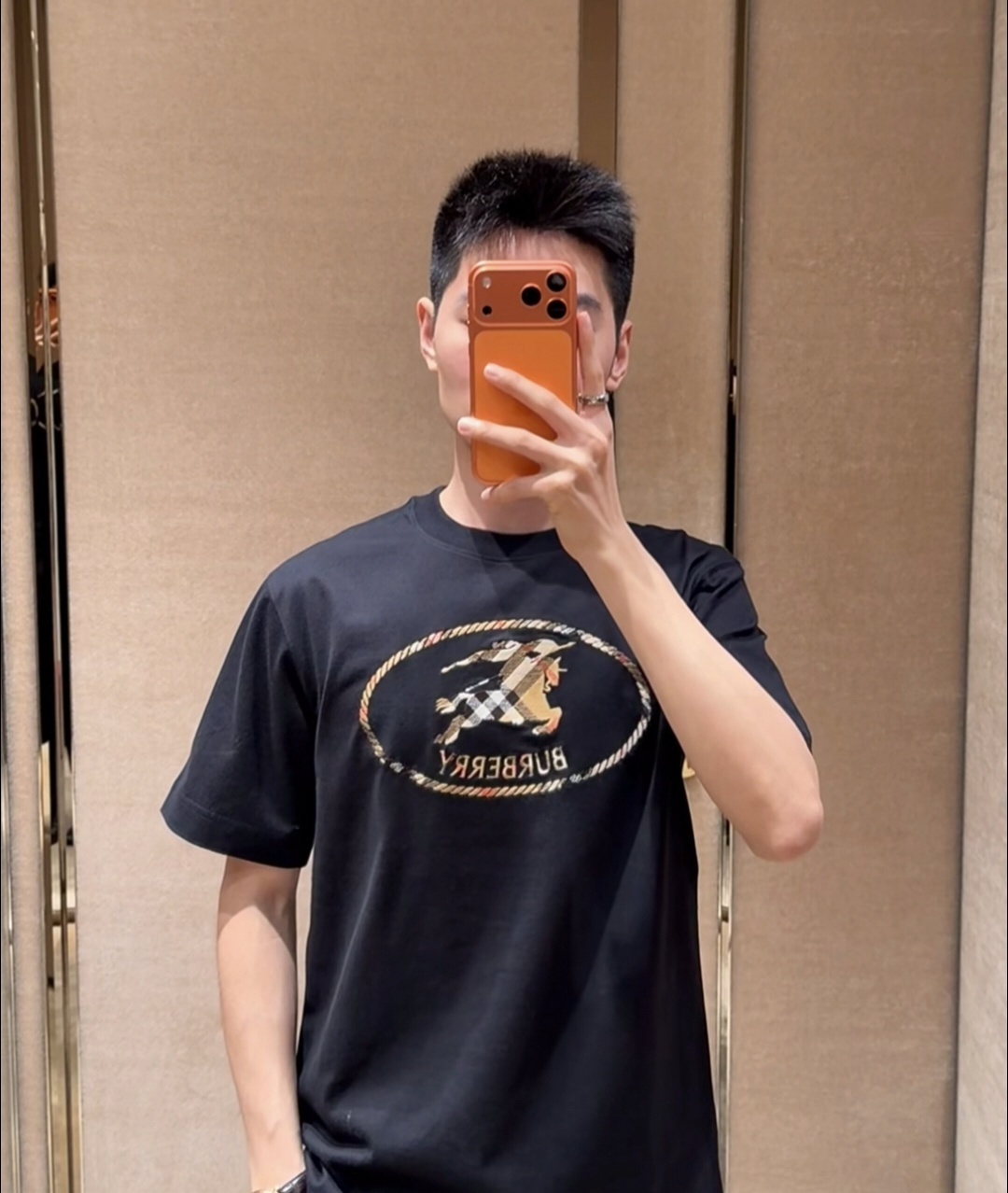 BBR 黑色 圓框戰馬刺繡LOGO TEE (男女款)