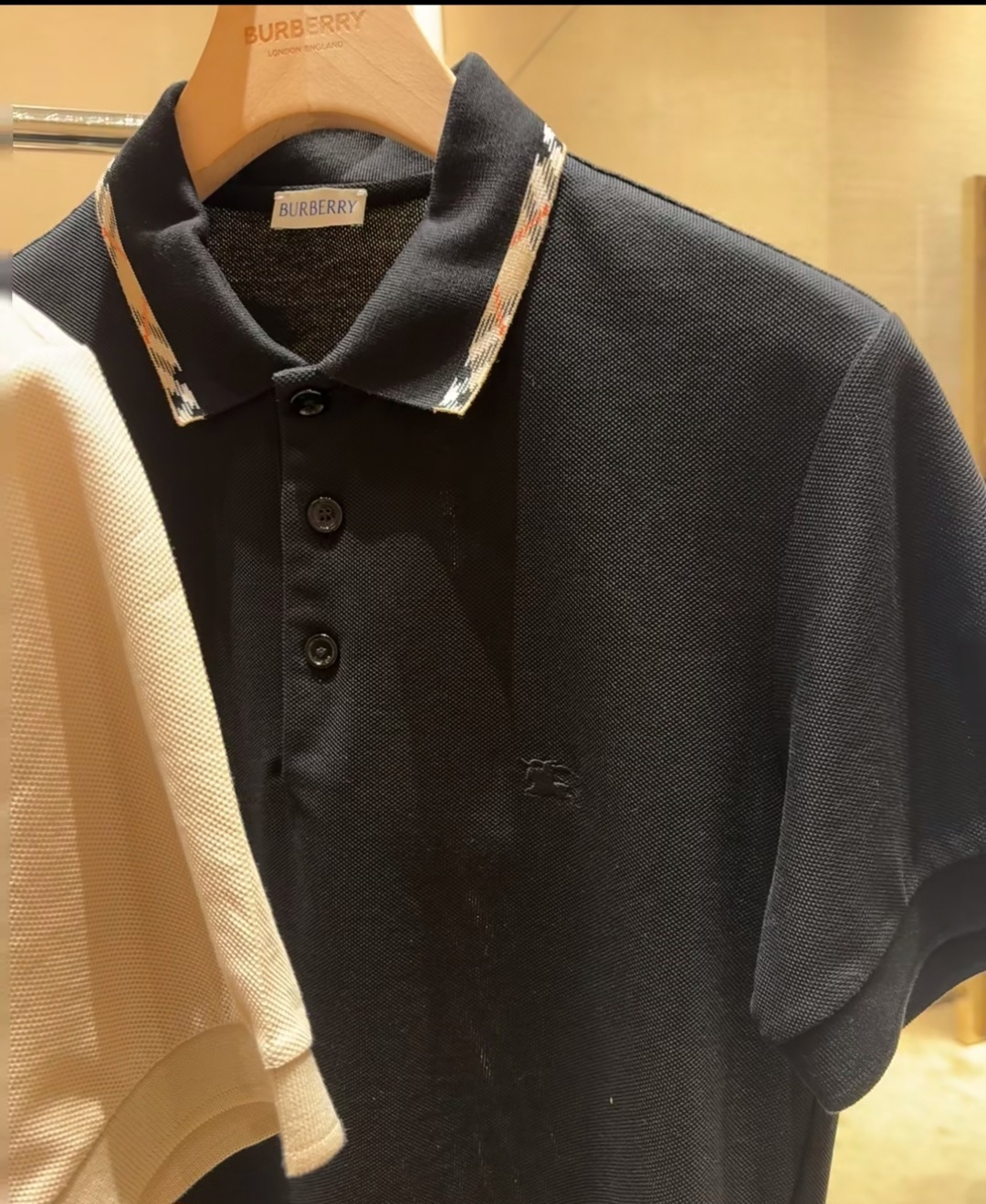 BBR 黑色 BURBERRY LOGO刺繡 領有花邊 POLO (男款)