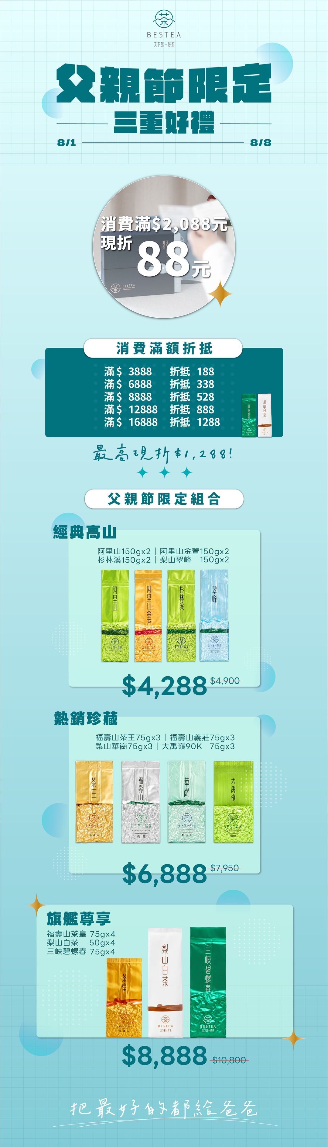 BESTEA 父親節限定 三重好禮 優惠券、滿額現折、限定組合 8/1-8/8