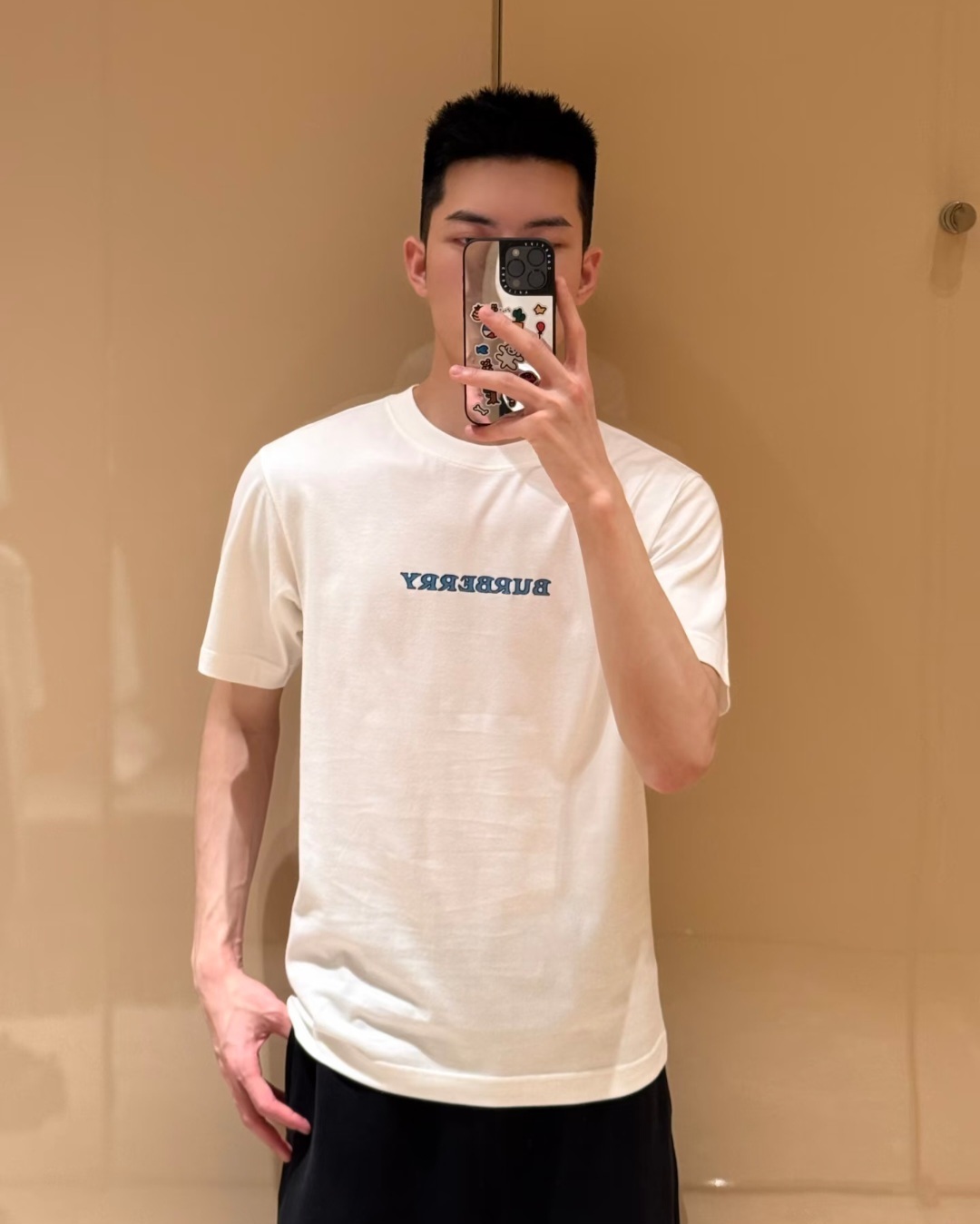BBR 白色 藍色字BURBERRY 背後藍色戰馬LOGO TEE (男女款)