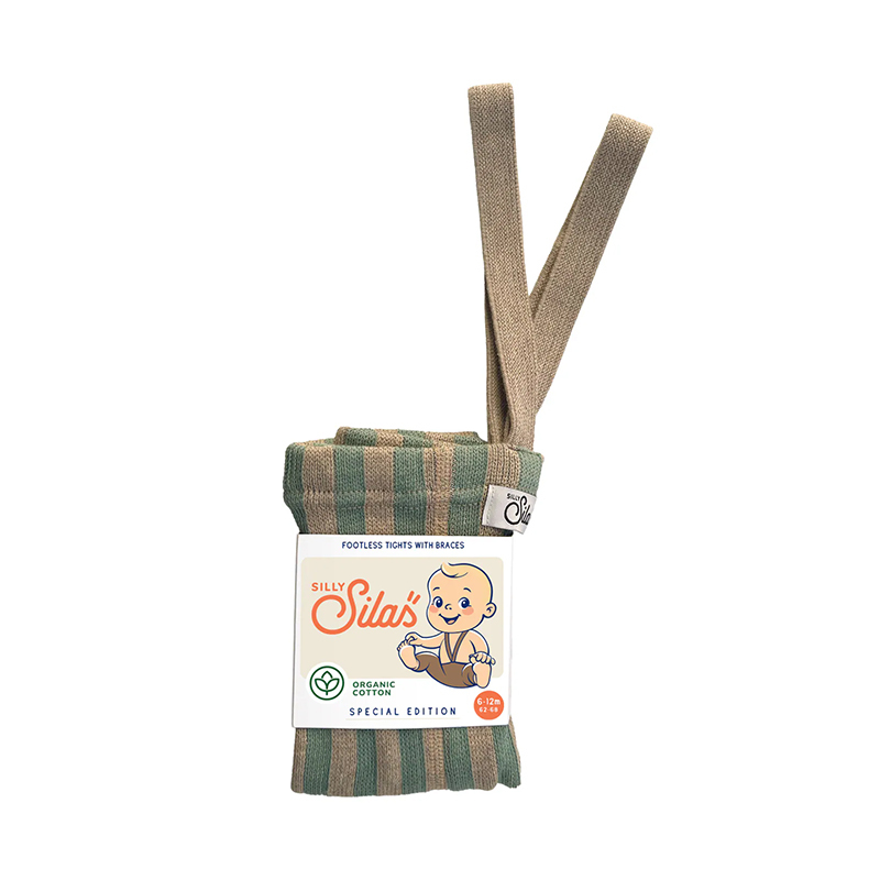 Silly Silas 特別款條紋吊帶褲-Matcha & Peanut Striped