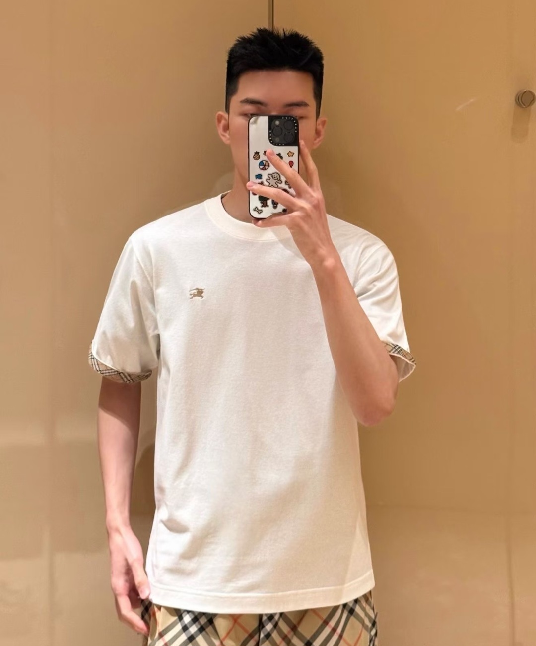 BBR 白色 細戰馬金色LOGO 袖內有菱格 TEE (男女款)