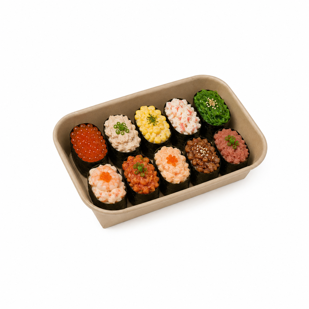 PH-05 捲邊牛皮10貫壽司盒｜日式料理盒・壽司外帶盒・餐飲包材批發