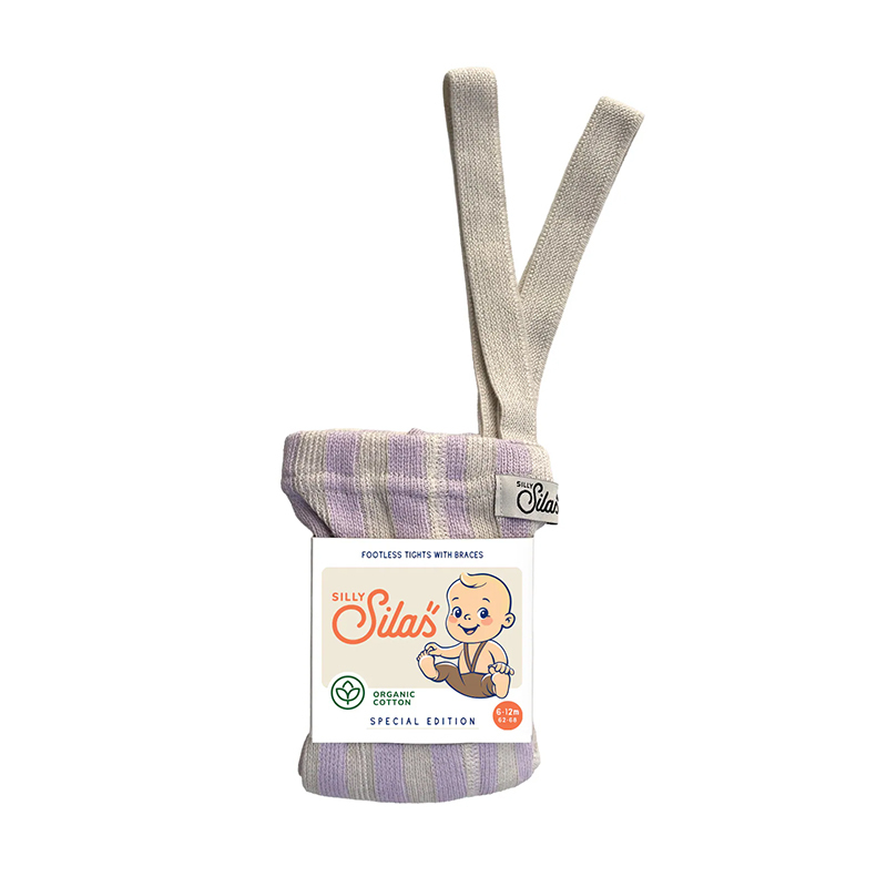Silly Silas 特別款條紋吊帶褲-Lavender & Cream Striped