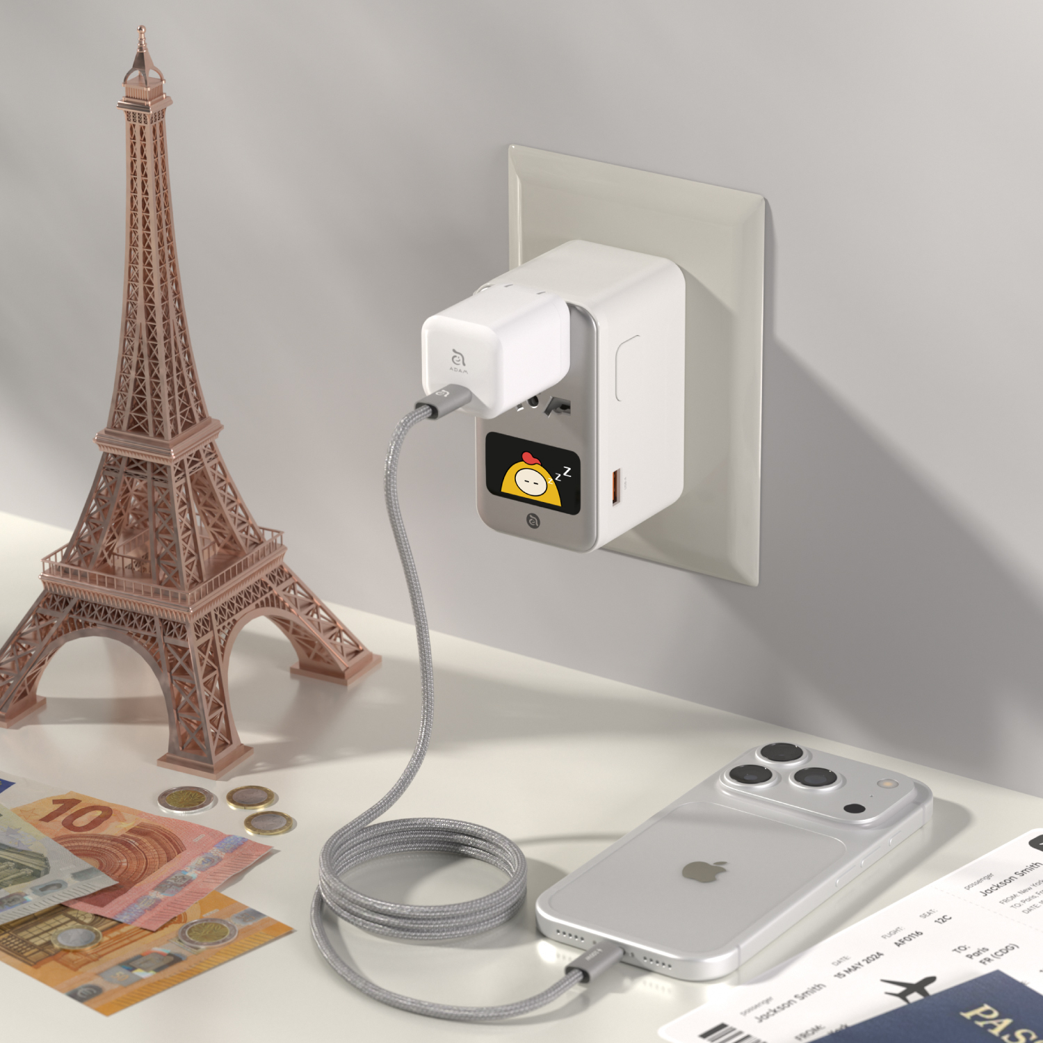 T100D 100W 数显型旅行万用电源供应器 搭配 iLinio C100 USB-C 100W 磁吸充电线 (一组二入)