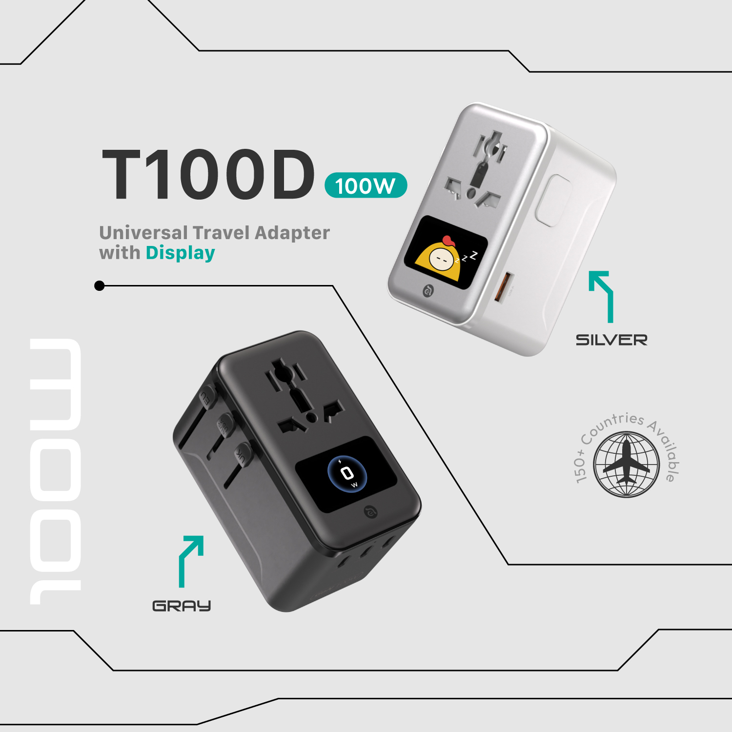 T100D 100W Universal Adapter with Display + VIONTA T1S