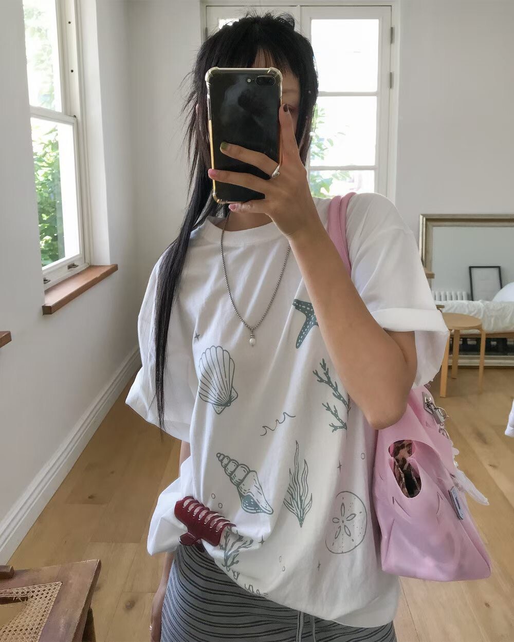 #AJ94海洋之星寬鬆TEE(白/灰)
