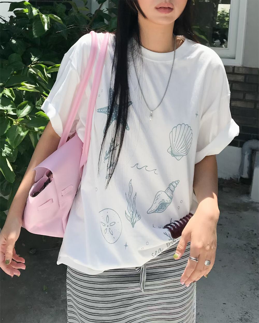 #AJ94海洋之星寬鬆TEE(白/灰)
