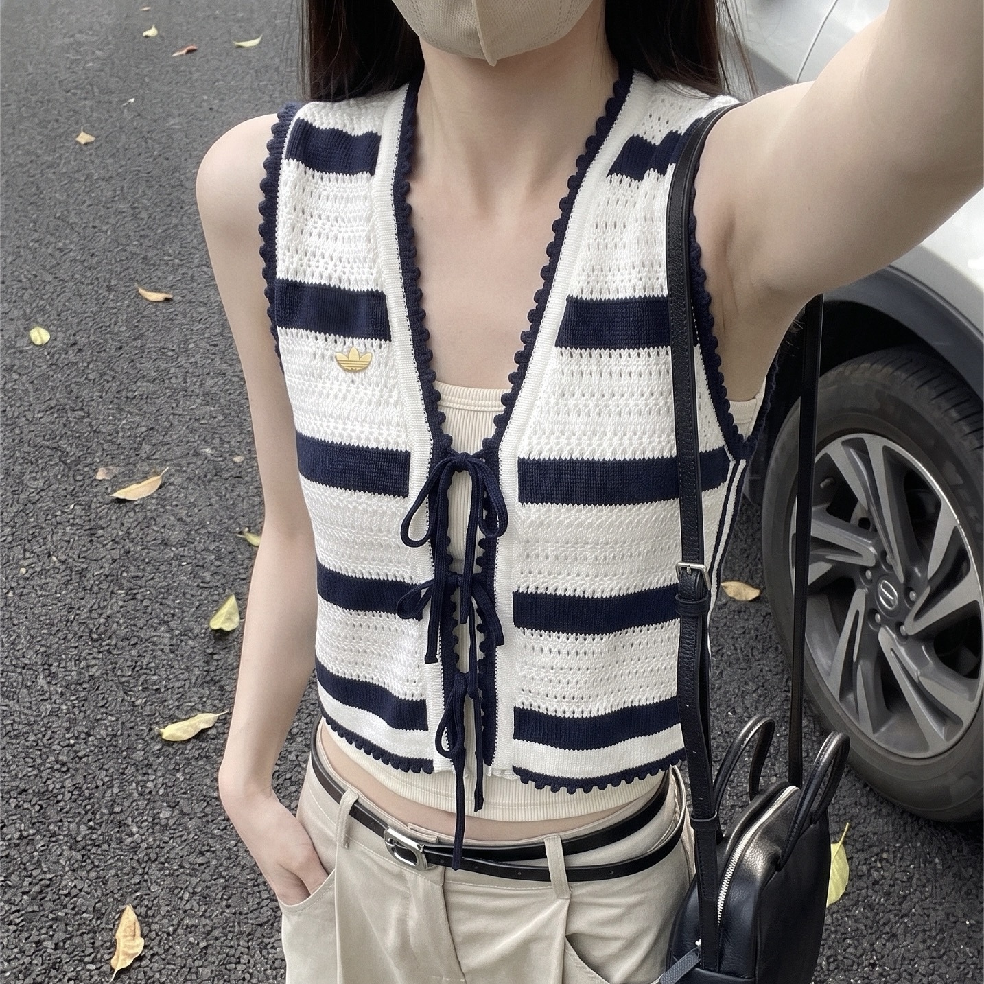 ADIDAS ORIGINALS RESORT S 針織 洞洞 背心 南法風 條紋 綁帶 兩色 女 KX0703/KX0704