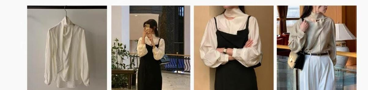AY6419 闊領巾絲質上衣 *特價貨品不設退換*