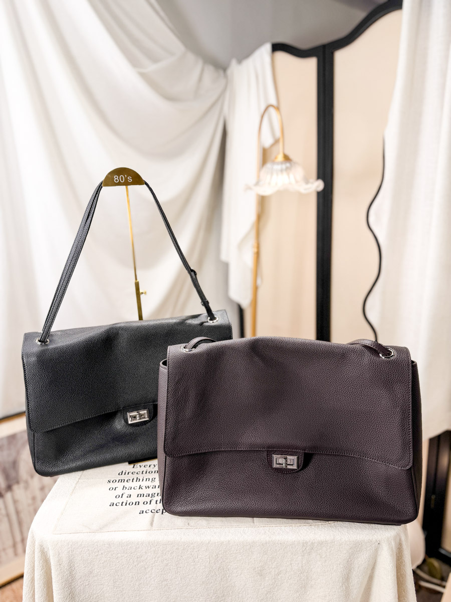 (大) 銀扣．荔枝紋 頭層牛皮  SHOULDER BAG【不設退換】