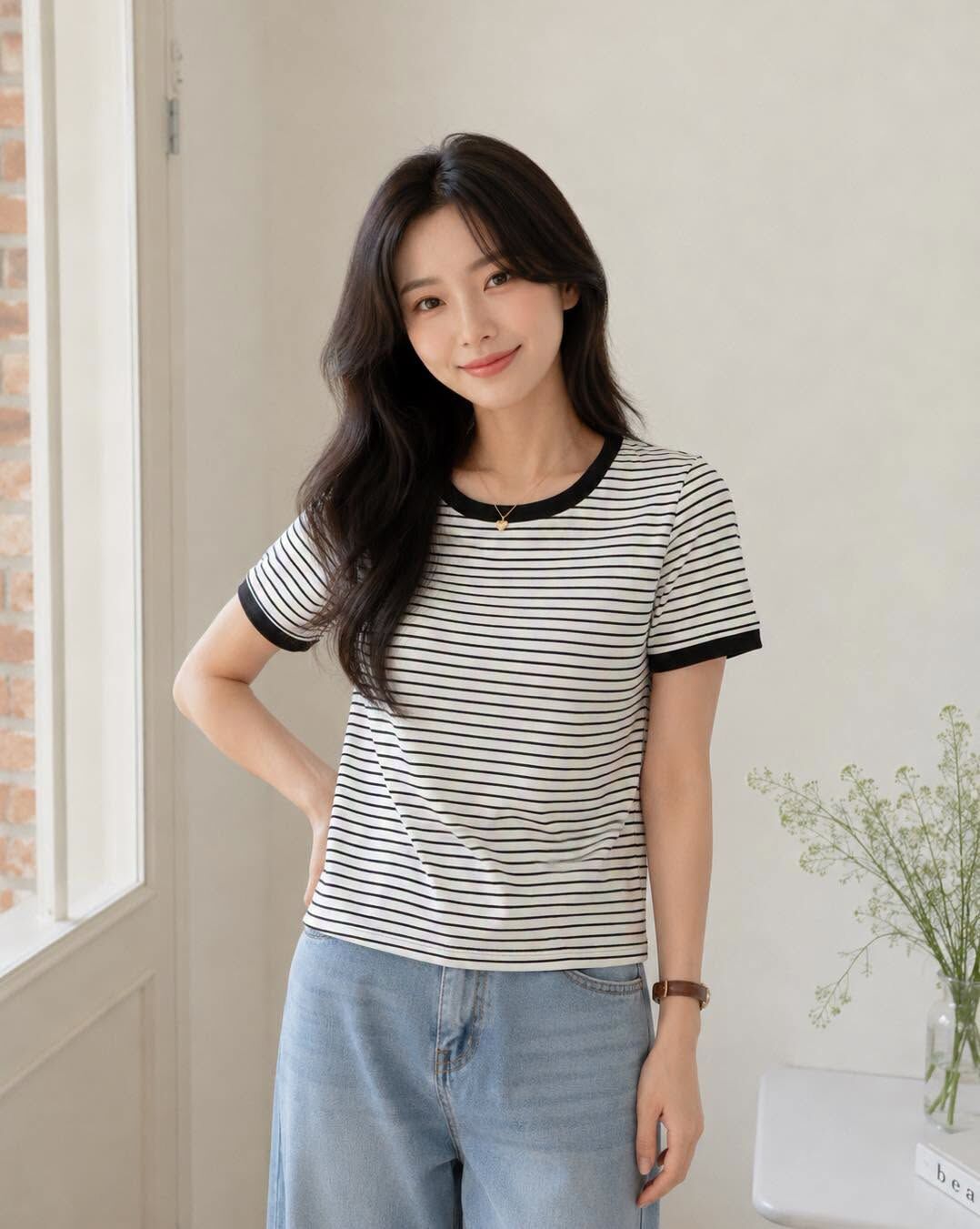 【時髦百搭的條紋高彈性棉tee】（現貨）