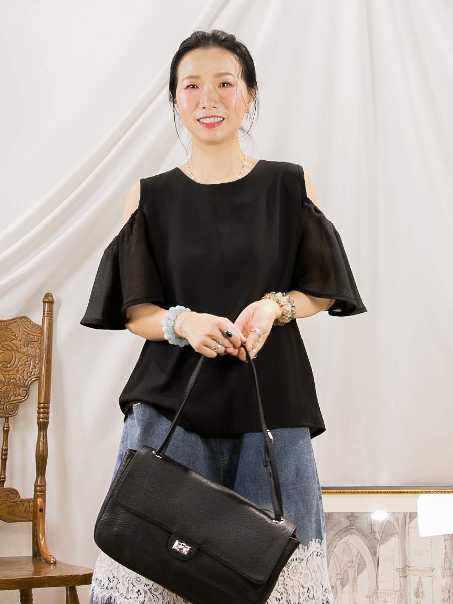 【清貨】手袖網紗．雪紡料 OFF SHOULDER TOP【不設退換】