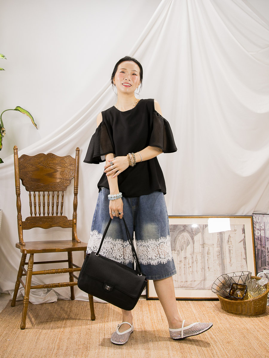 【清貨】手袖網紗．雪紡料 OFF SHOULDER TOP【不設退換】