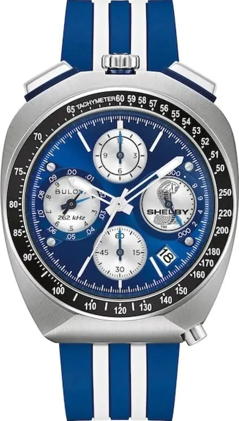 萬年鐘錶 - BULOVA 寶路華  Bullhead x Shelby 限量版賽車三眼計時男錶  98B452  錶徑43MM
