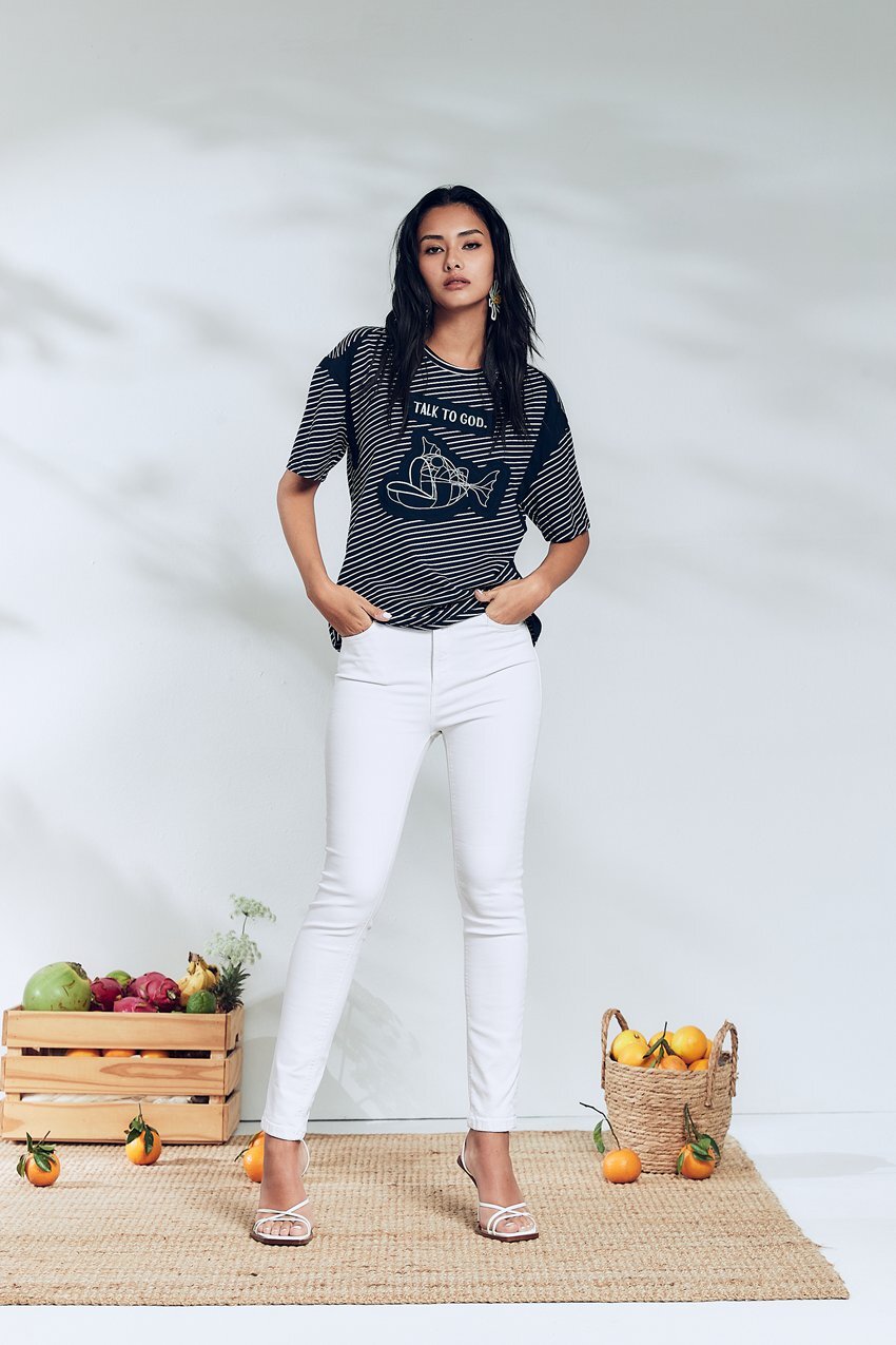 Cop.Copine Cop.Copine 法國原裝進口拼接條紋印花刺繡造型上衣