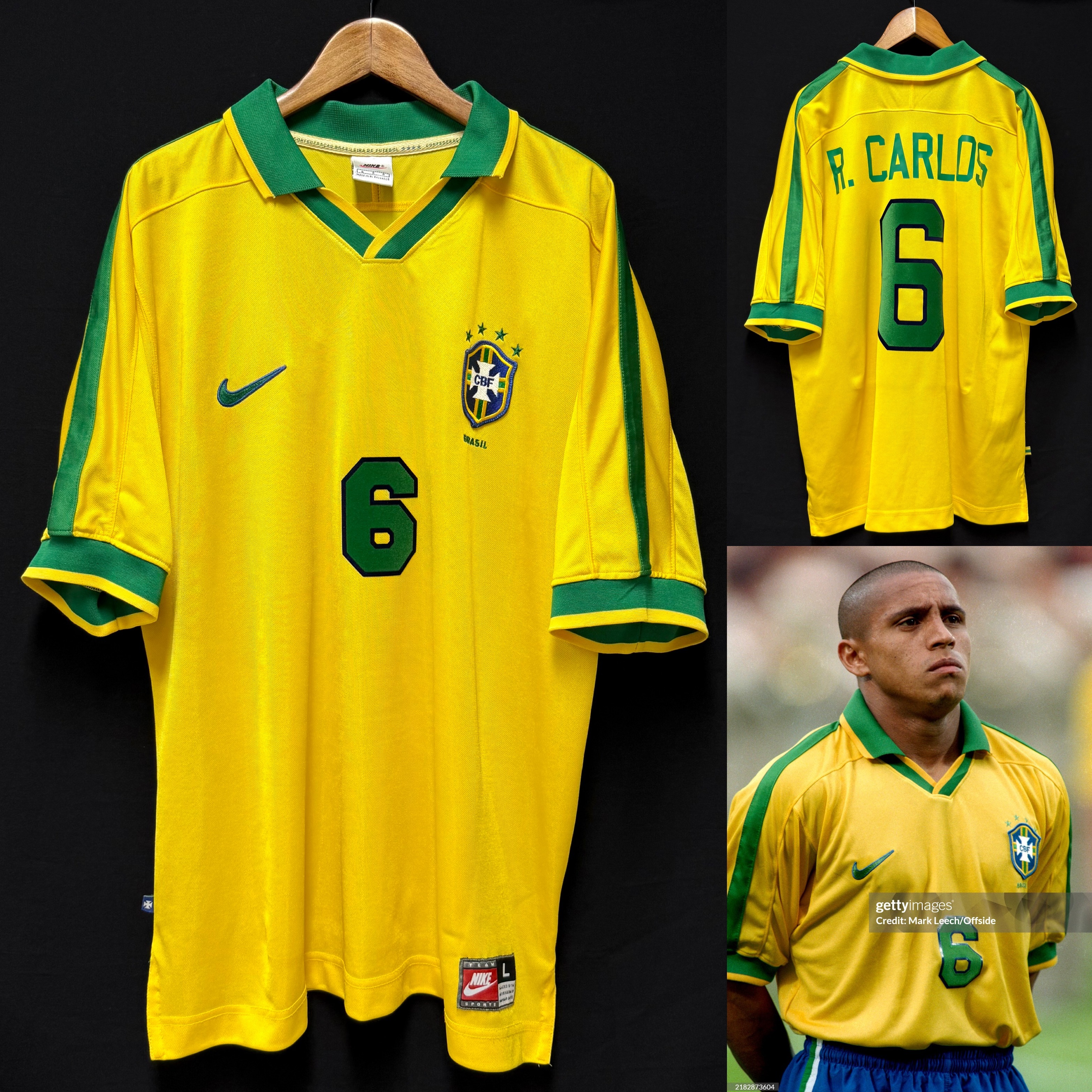 Brazil 1997 Nike Home Shirt #6 R CARLOS