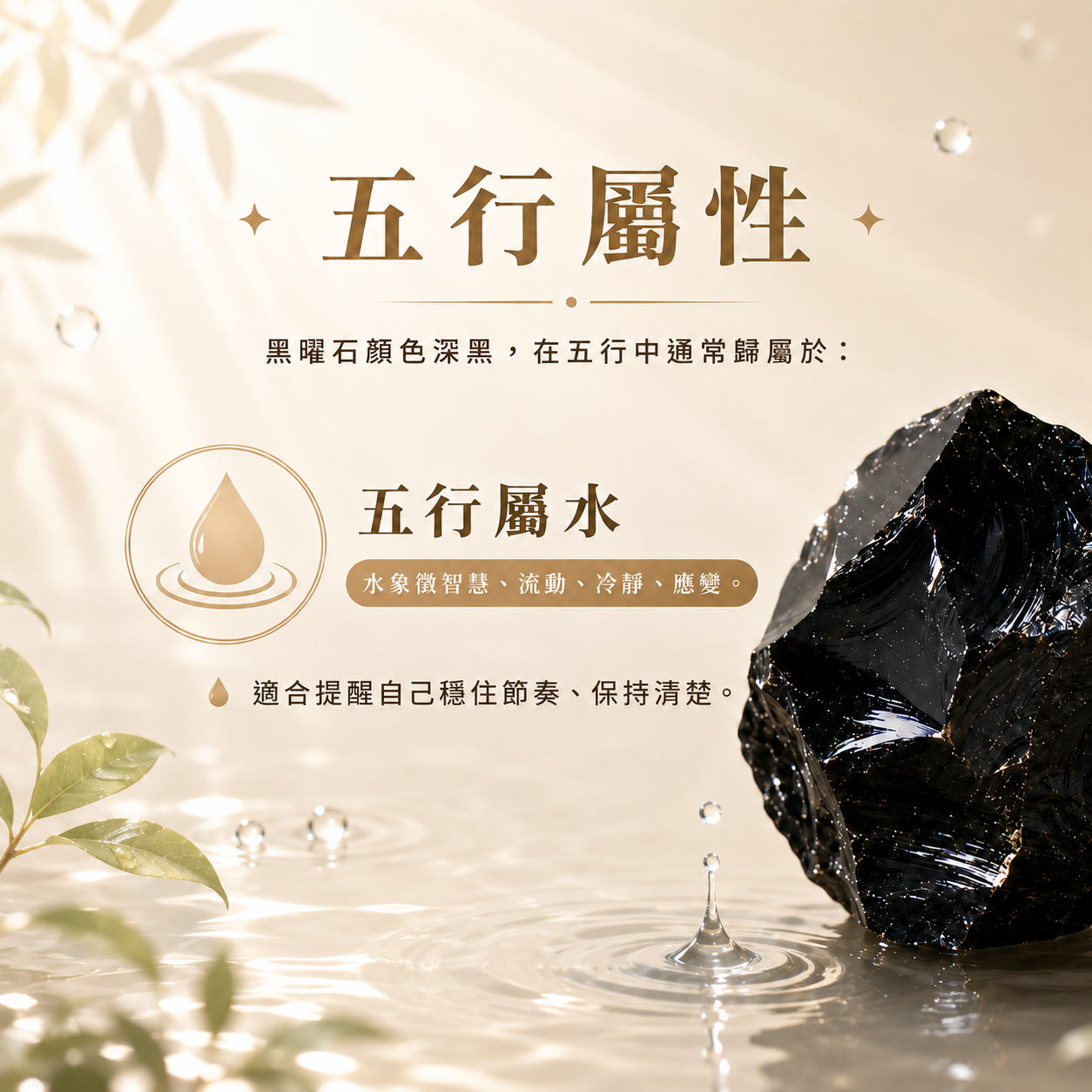 黑曜石五行屬性, 黑曜石五行, 黑曜石屬水, 黑曜石功效, 黑曜石能量, 黑曜石水晶學, 黑曜石穩定情緒, 黑曜石工作空間擺設, 五行能量平衡