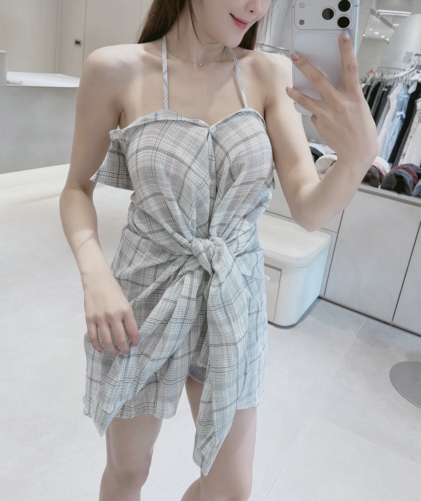 多穿法綁帶格紋襯衫