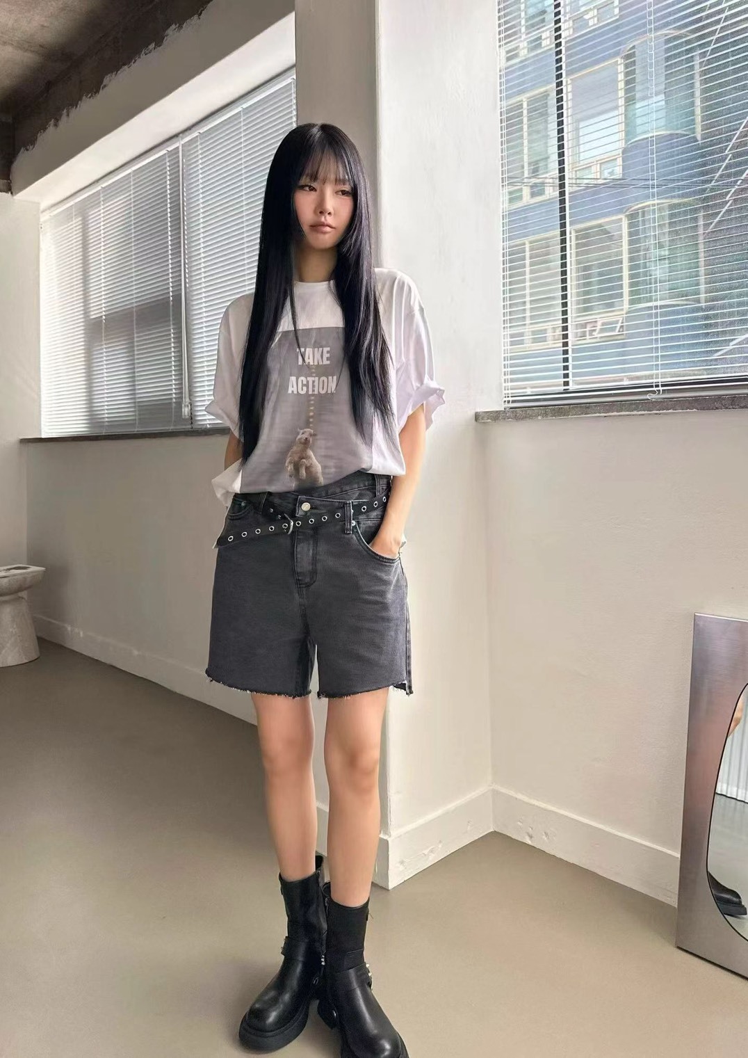 交錯褲頭牛仔短褲