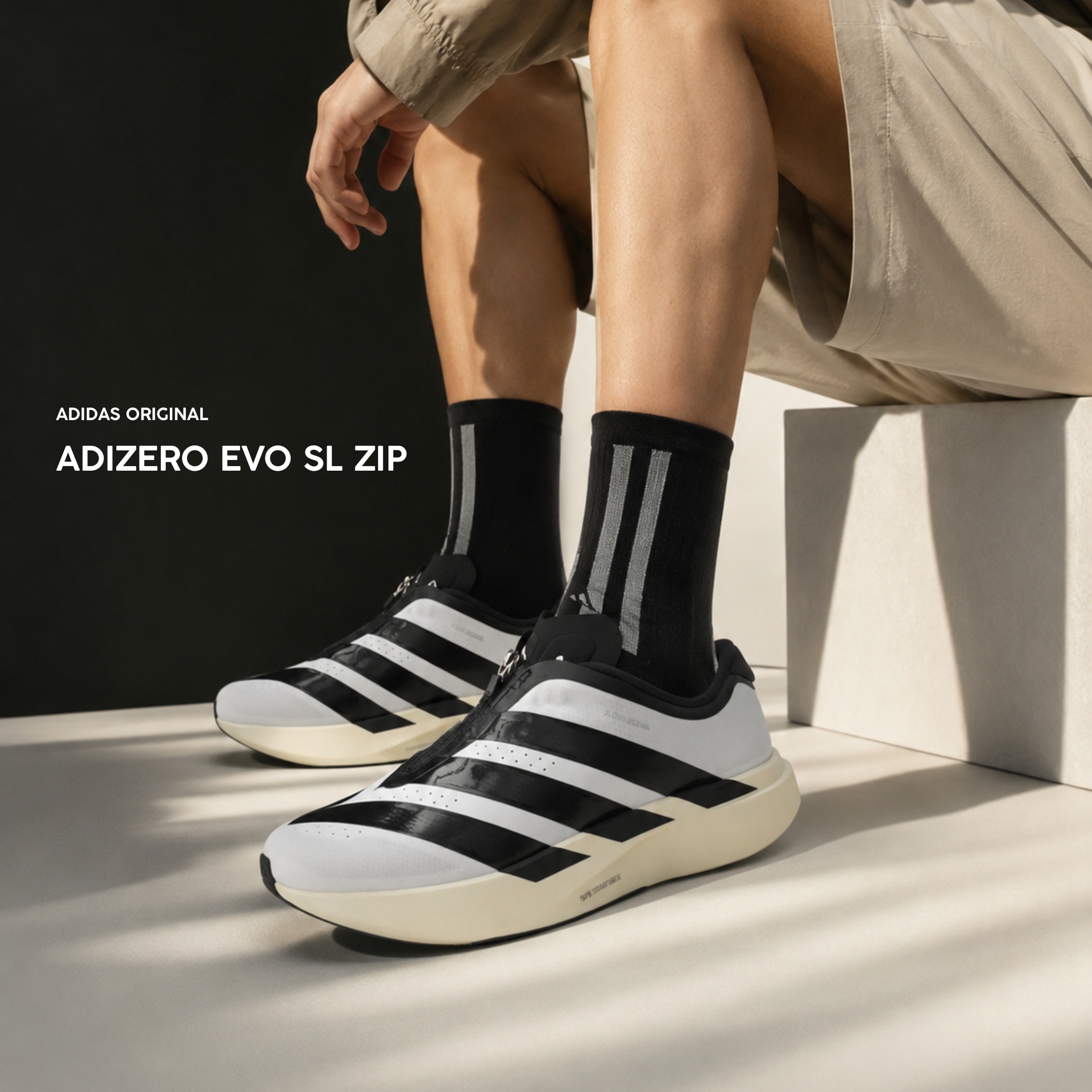 NICEDAY 代購 Adidas Adizero Evo SL Zip 白黑 黑白 運動 慢跑 機能 KH9623