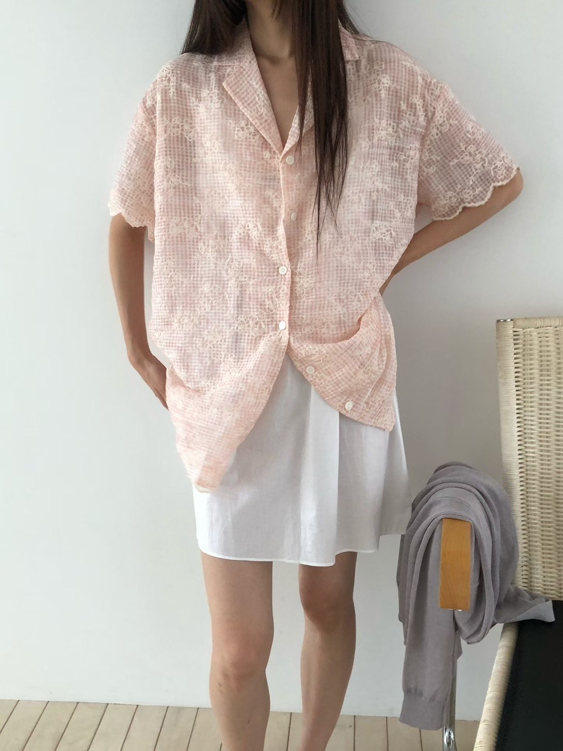 蕾絲紋布料花邊休閒度假襯衫