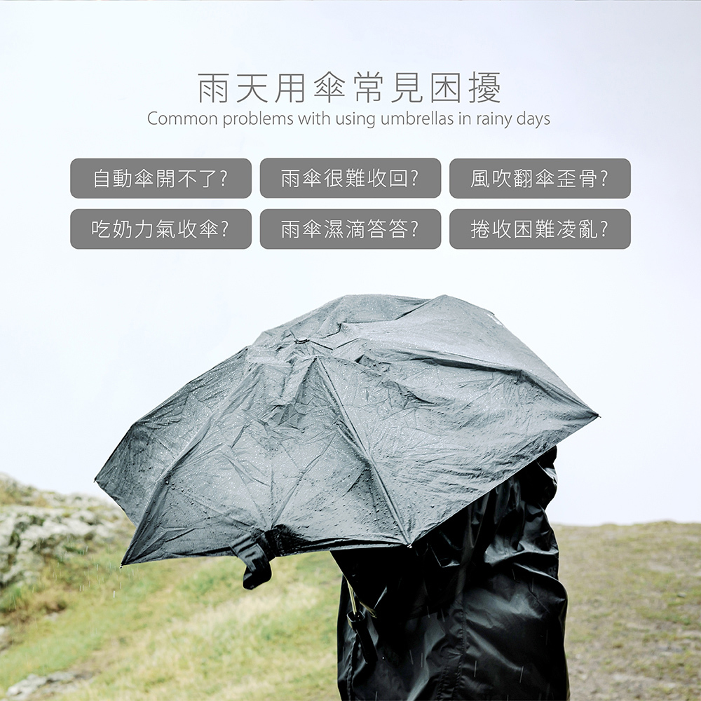 雨天用傘常見困擾大公開：自動傘開不了、難回收、風吹歪骨、濕答答、捲收困難？雨之情全家UV安全防回彈自動傘決使用所有困擾