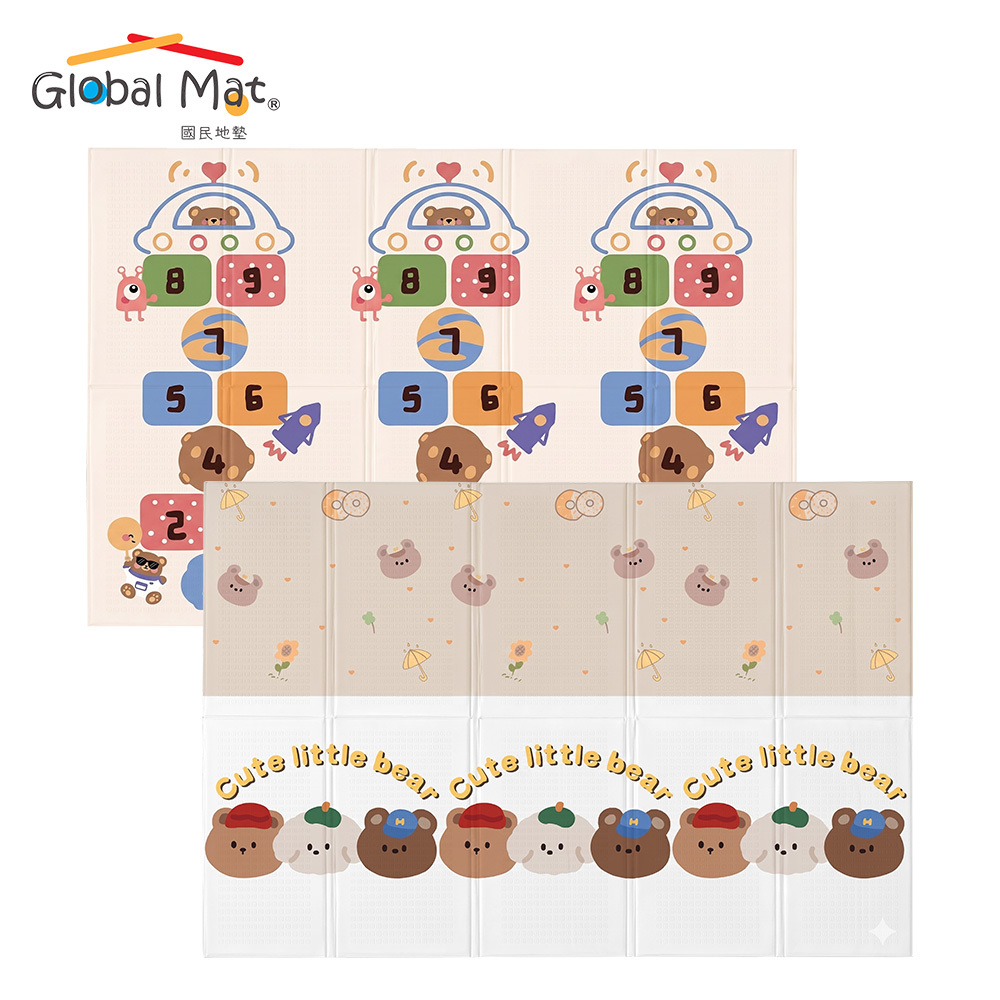 免運【 Global mat 】國民地墊 XPE 經典款 2cm 加厚雙面摺疊墊 - 熊寶跳跳 P3 (200 x 150)