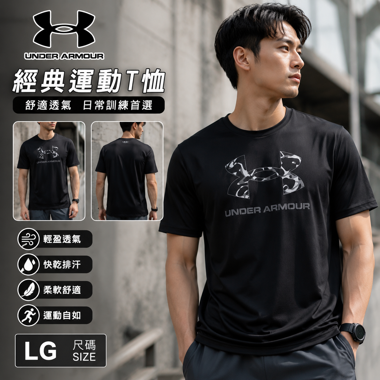 【預購】UNDER ARMOUR H071752 男裝印花短袖上衣 (黑色)