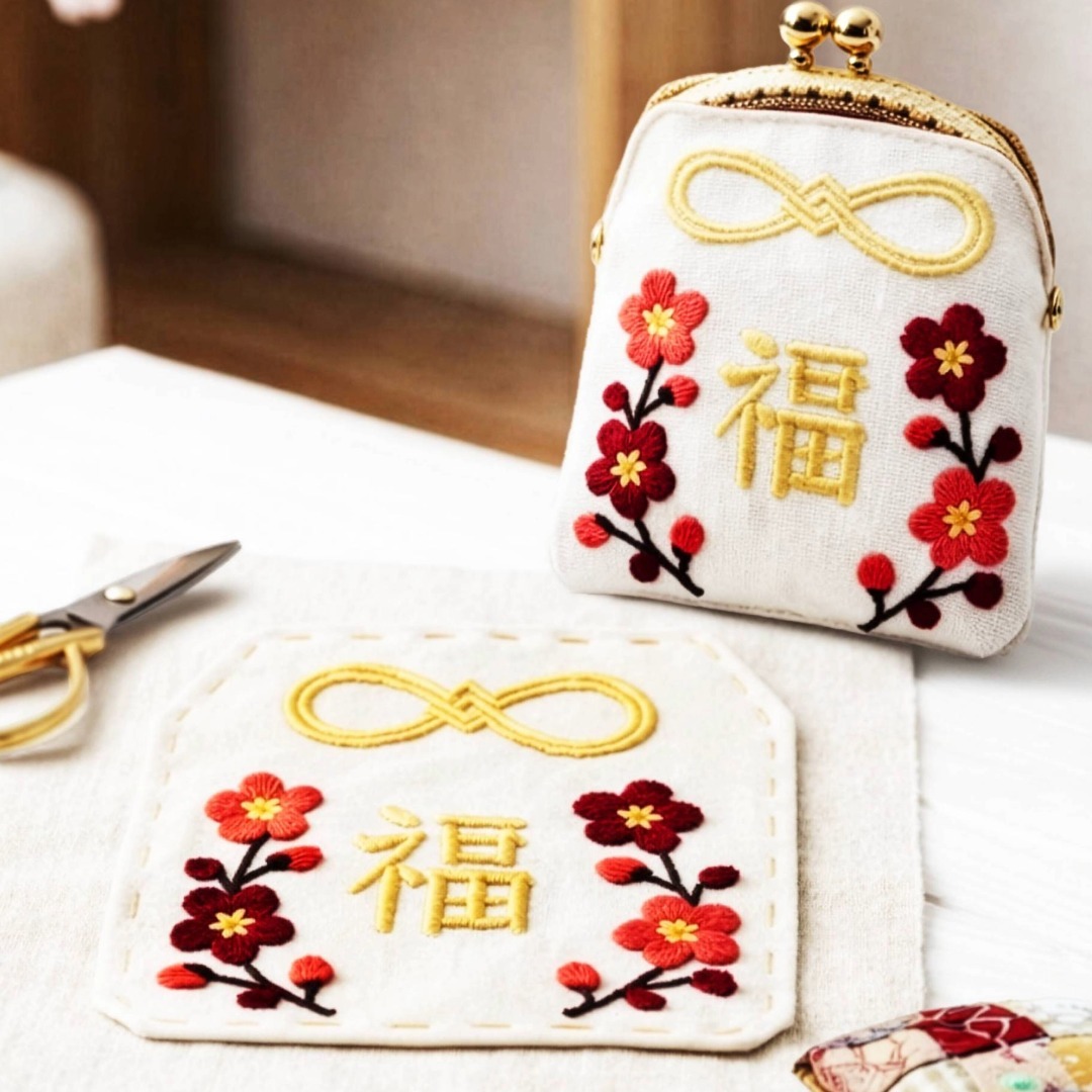 御守口金包刺繡布片與成品細節