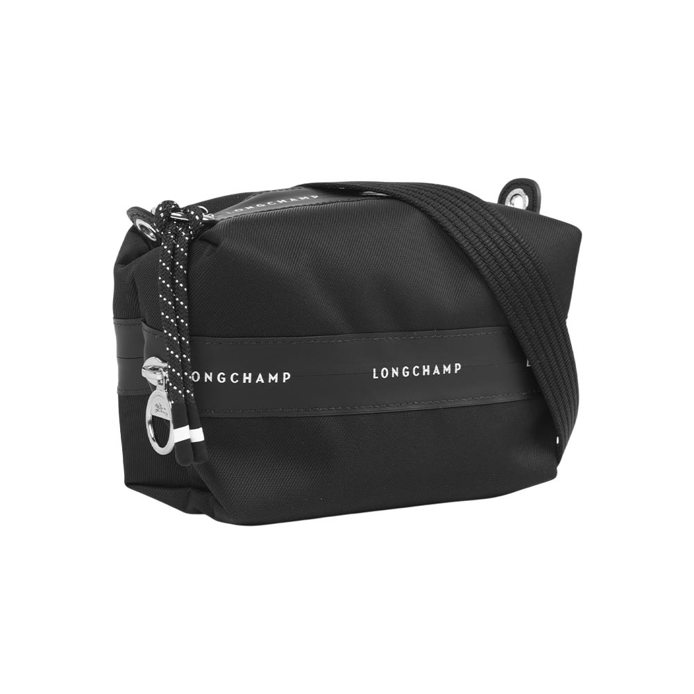 【Longchamp】Le Pliage Energy XS 雙拉鍊帆布斜背包(黑色)